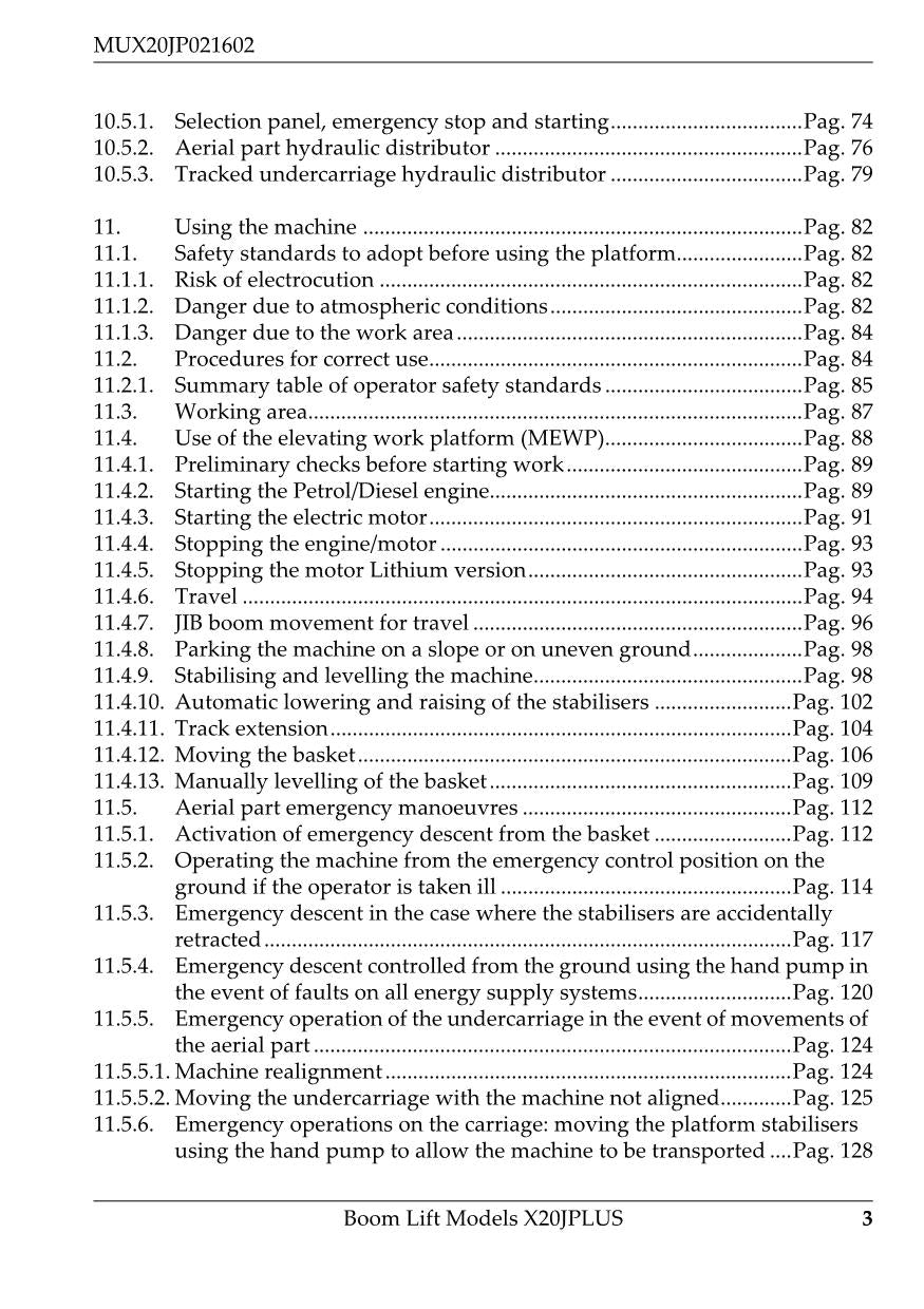 Manual del operador de mantenimiento y operación de la pluma de oruga compacta JLG X20JP