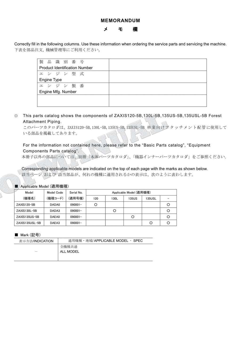 Catálogo de piezas de la excavadora de tuberías con accesorio forestal HITACHI ZX120-5B ZX130L-5B Manual