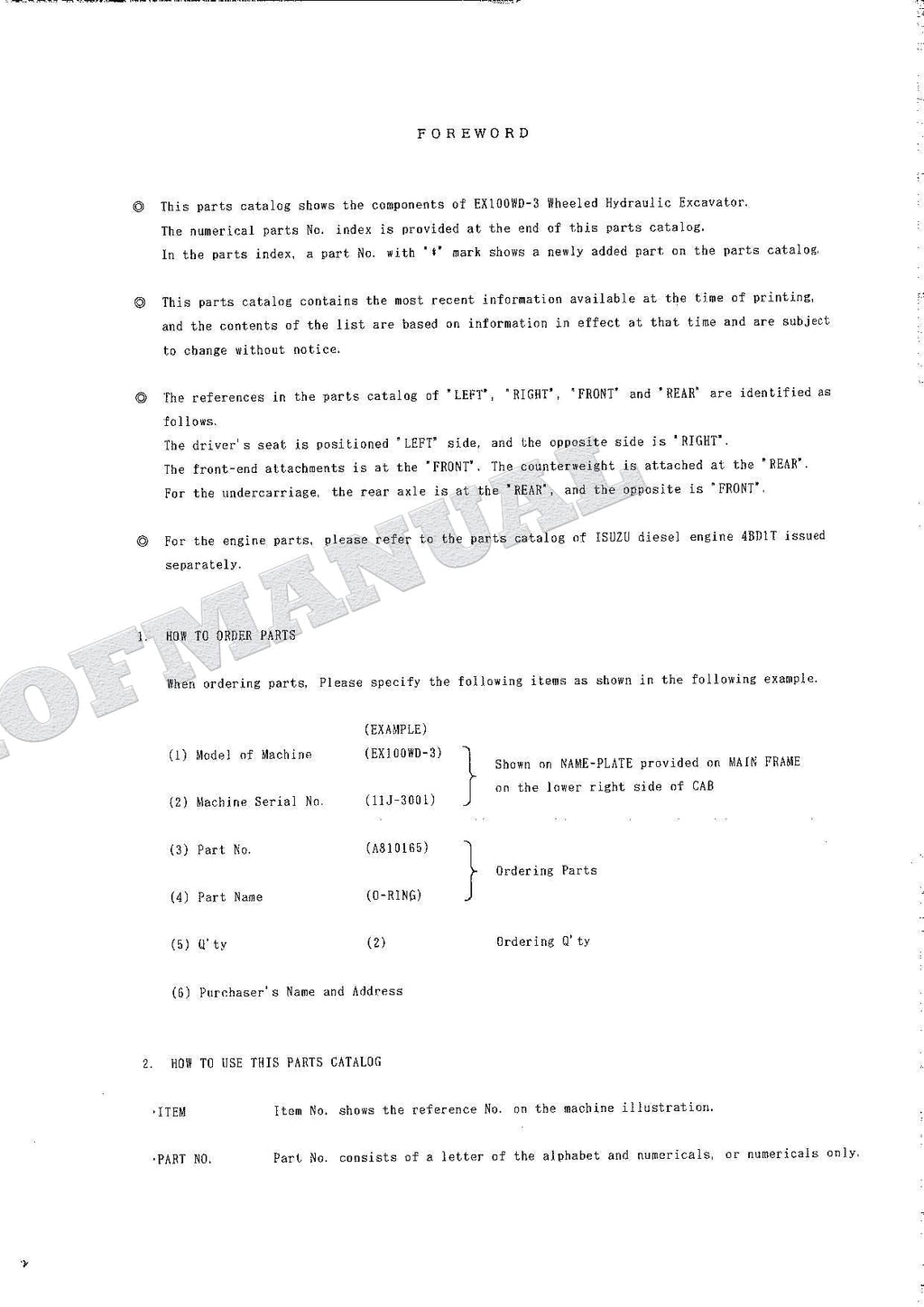 HITACHI EX100WD-3 Excavator Parts Catalog Manual SN 3001