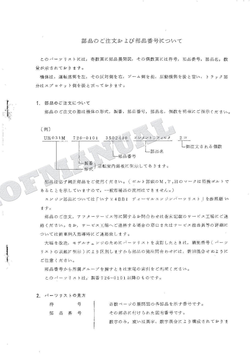 HITACHI UH031M Excavator Parts Catalog Manual
