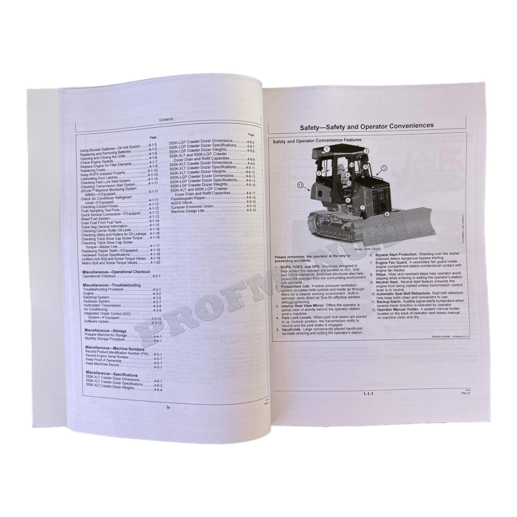 Manual del operador de la topadora sobre cadenas Jonh Deere 550K y 650K + ¡Extra! OMT288826 
