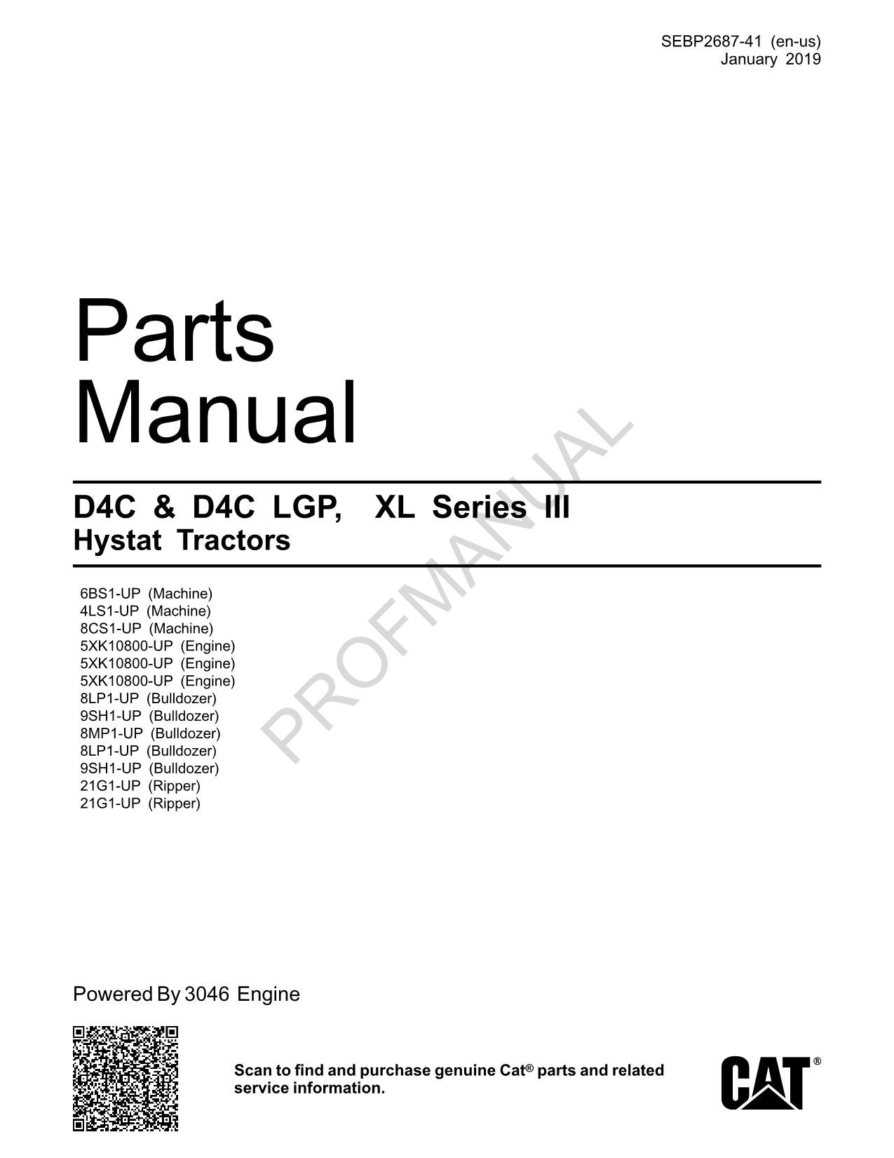 Caterpillar Cat D4C D4C LGP XL Series III Hystat Tractor Parts Catalog Manual