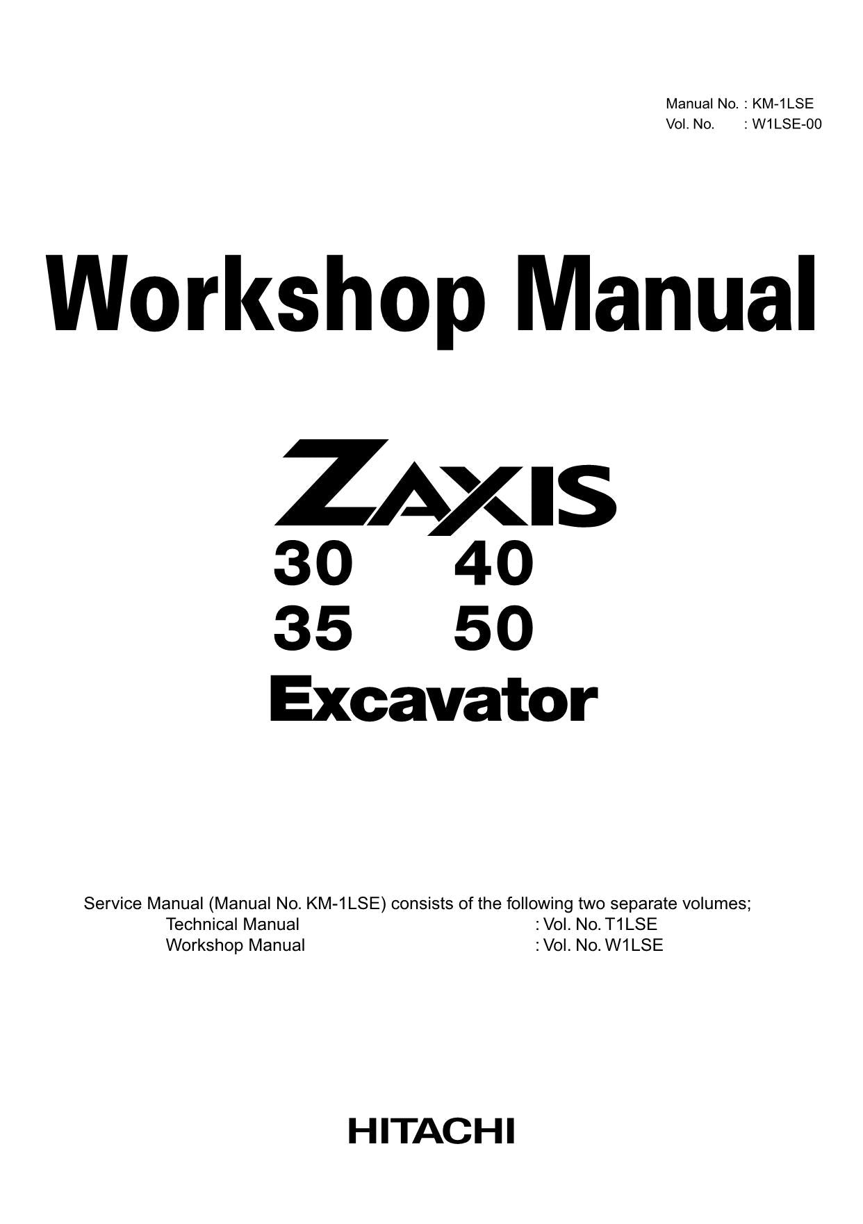 Manual de reparación y servicio del taller de excavadoras Hitachi ZX30, ZX35, ZX40 y ZX50