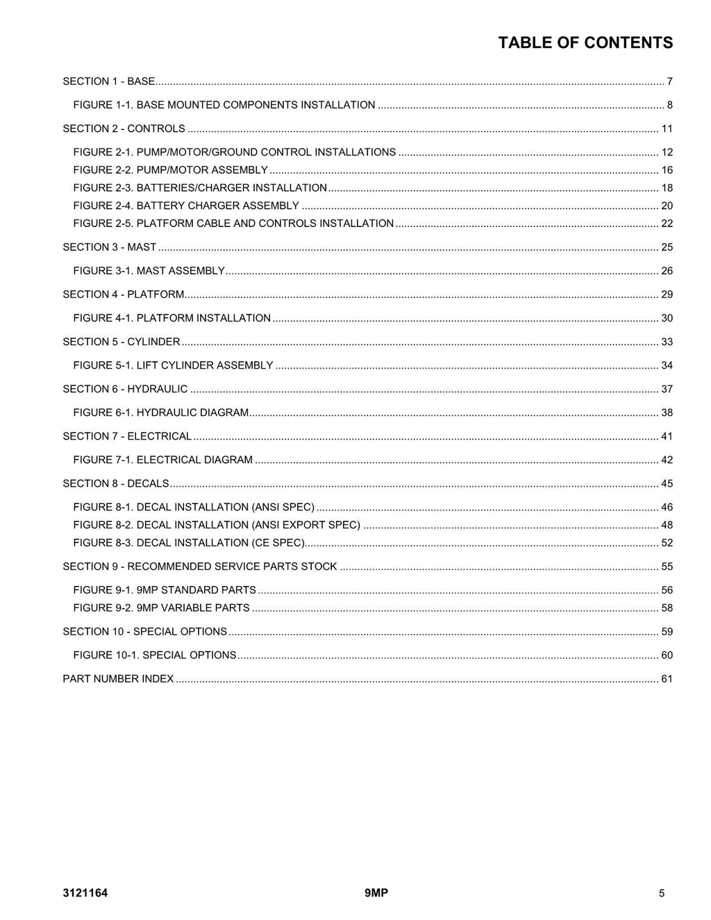 JLG 9MP Vertical Mast Parts Catalog Manual
