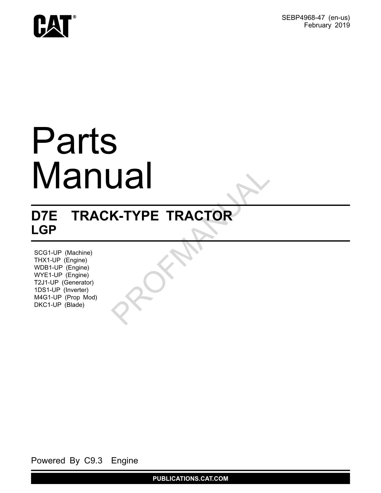 Caterpillar Cat D7E Track Type Tractor LGP Parts Catalog Manual SEBP4968