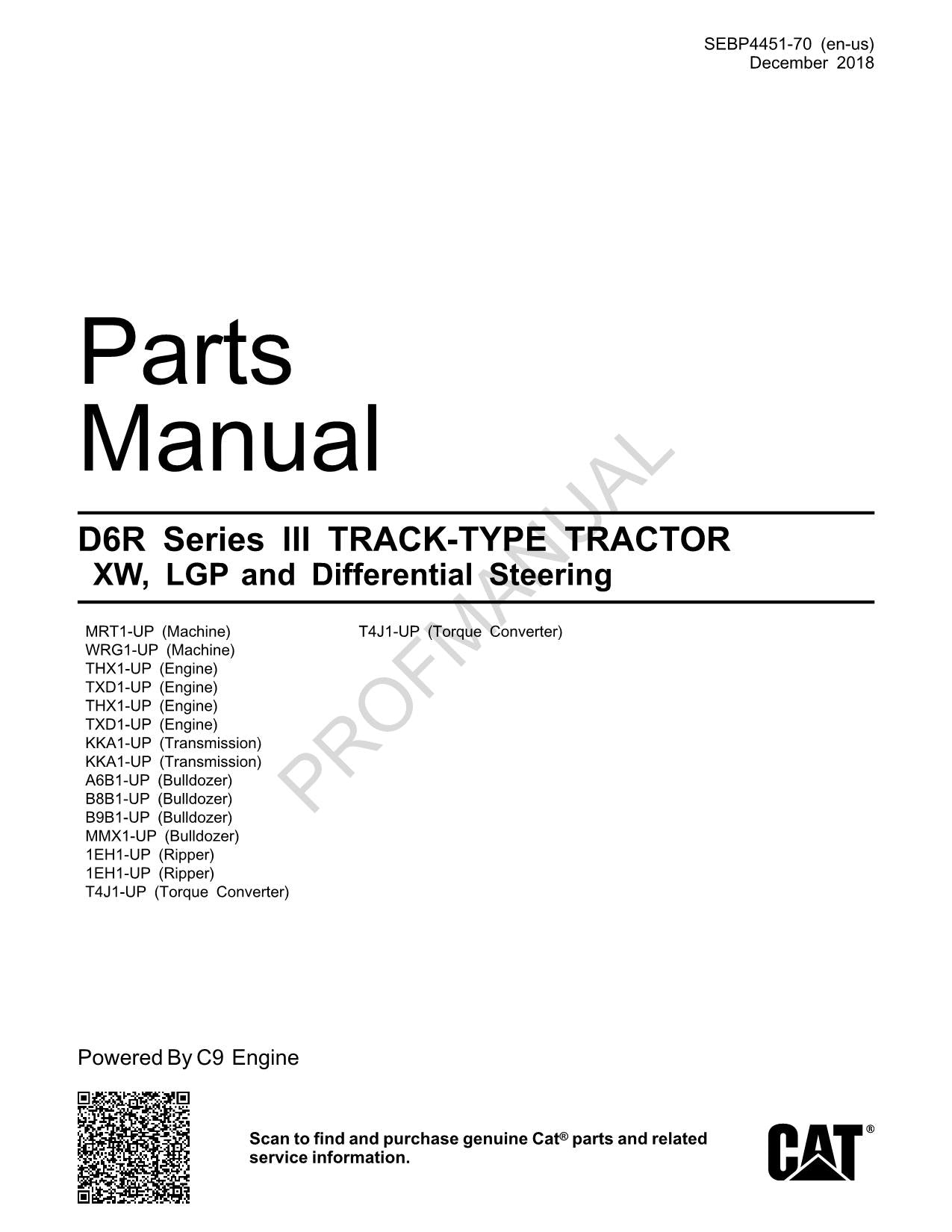 Caterpillar D6R Series 3 Track Type Tractor XWLGP Parts Catalog Manual SEBP4451