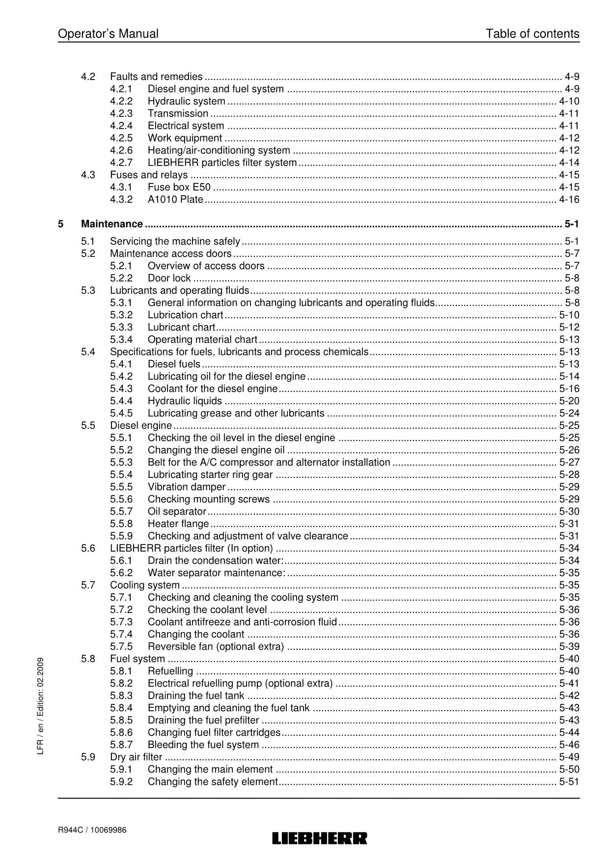 Liebherr R944 C Excavator Operators manual serial 22915