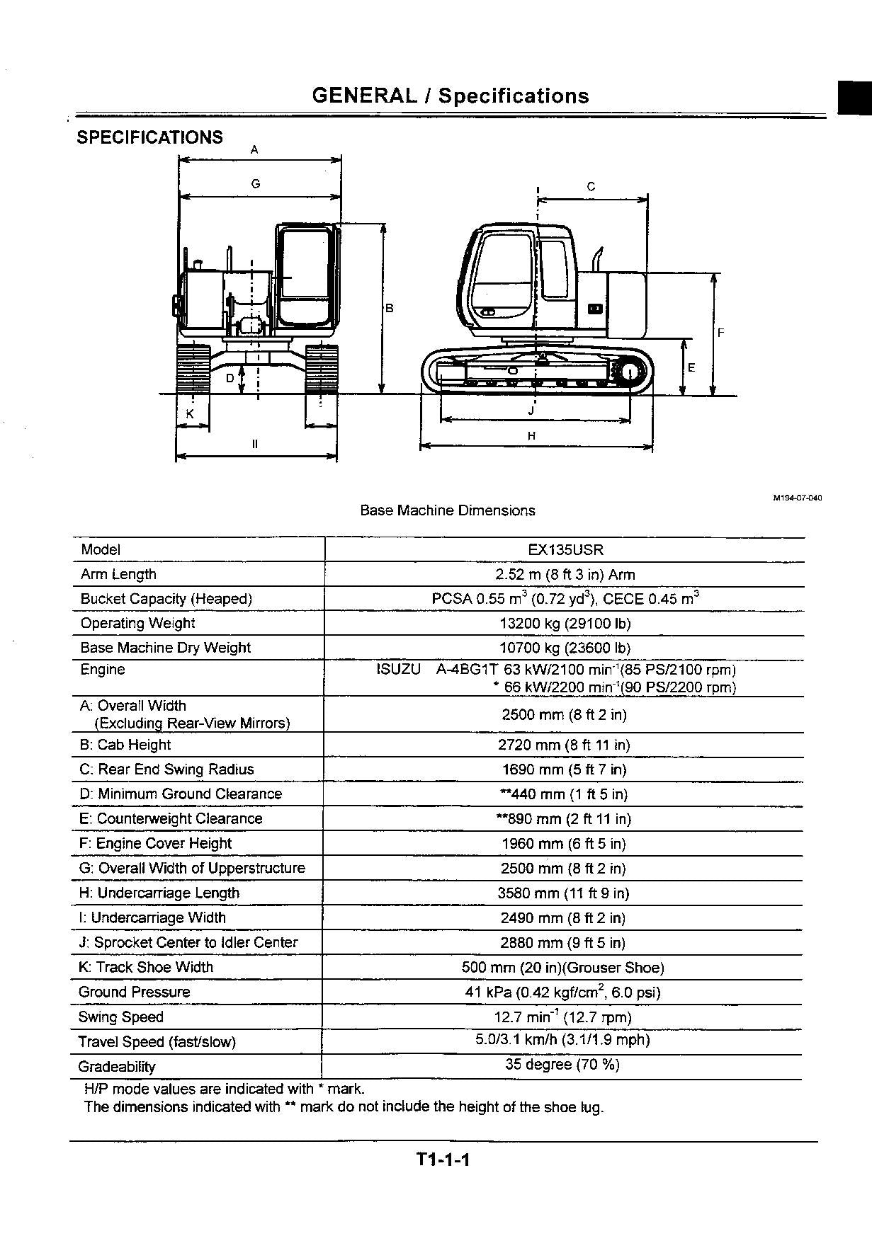 HITACHI EX135USR Excavator Operational Principle Technical Manual