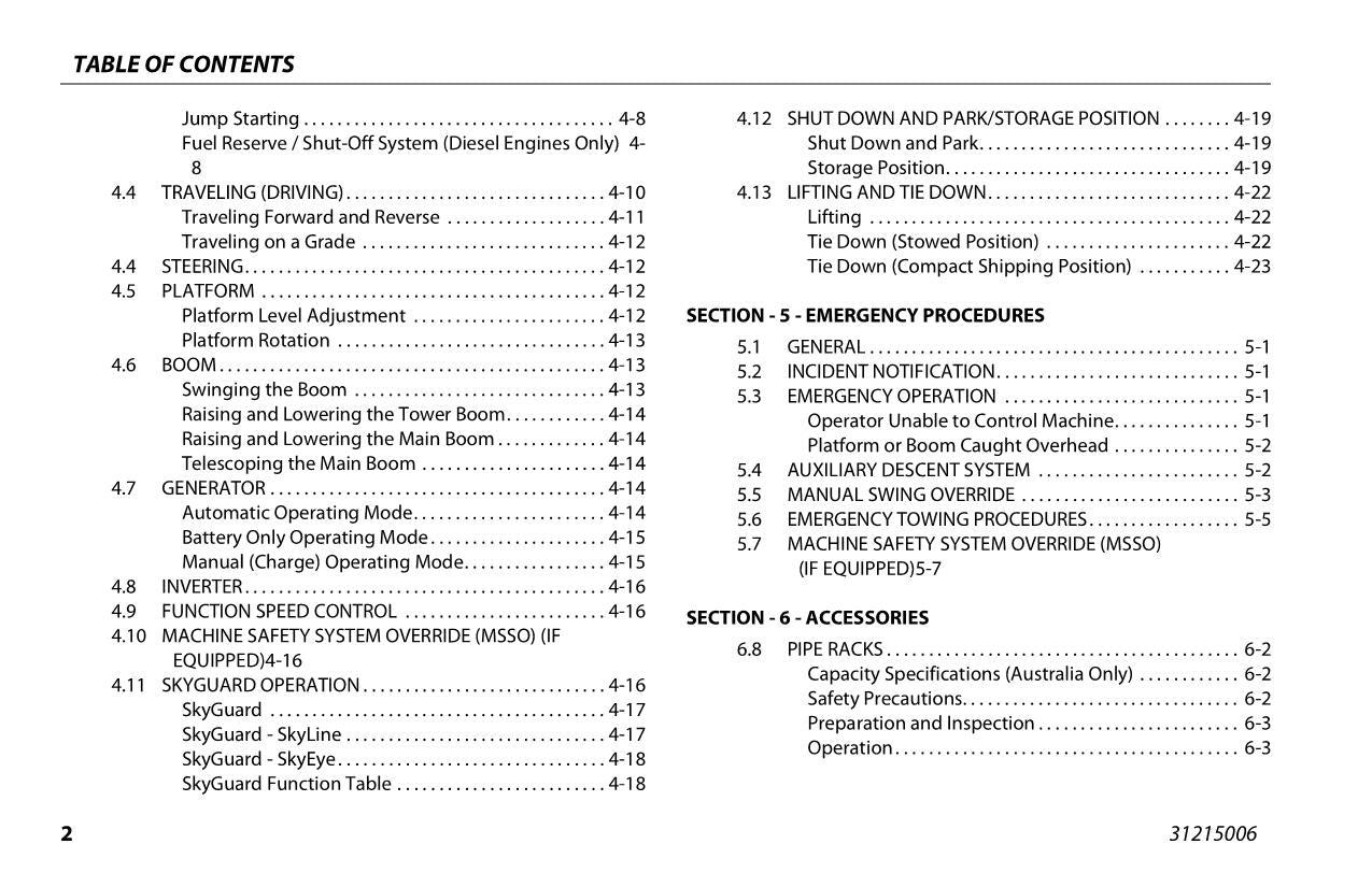 Manual del operador de mantenimiento y operación de la plataforma elevadora JLG H340AJ 31215006