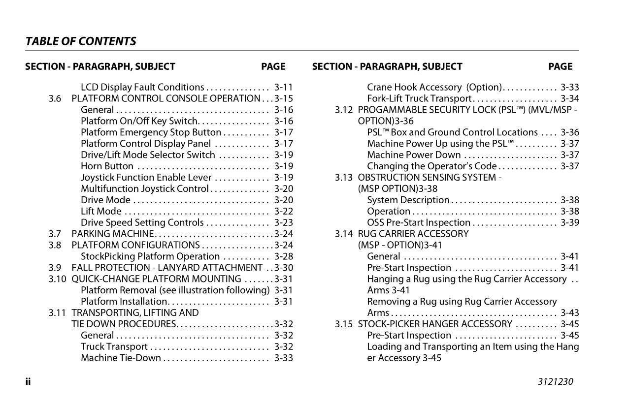 JLG 15MSP 15MVL 20MSP 20MVL Vertical Mast Maintenance Operation Operators Manual