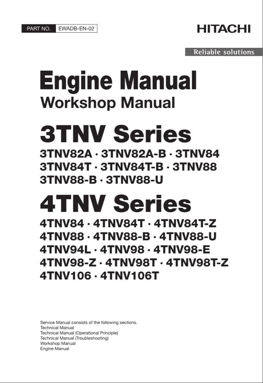 HITACHI 3TNV Series 3TNV82A 3TNV82A-B 3TNV84 3TNV84T Engine Workshop Manual