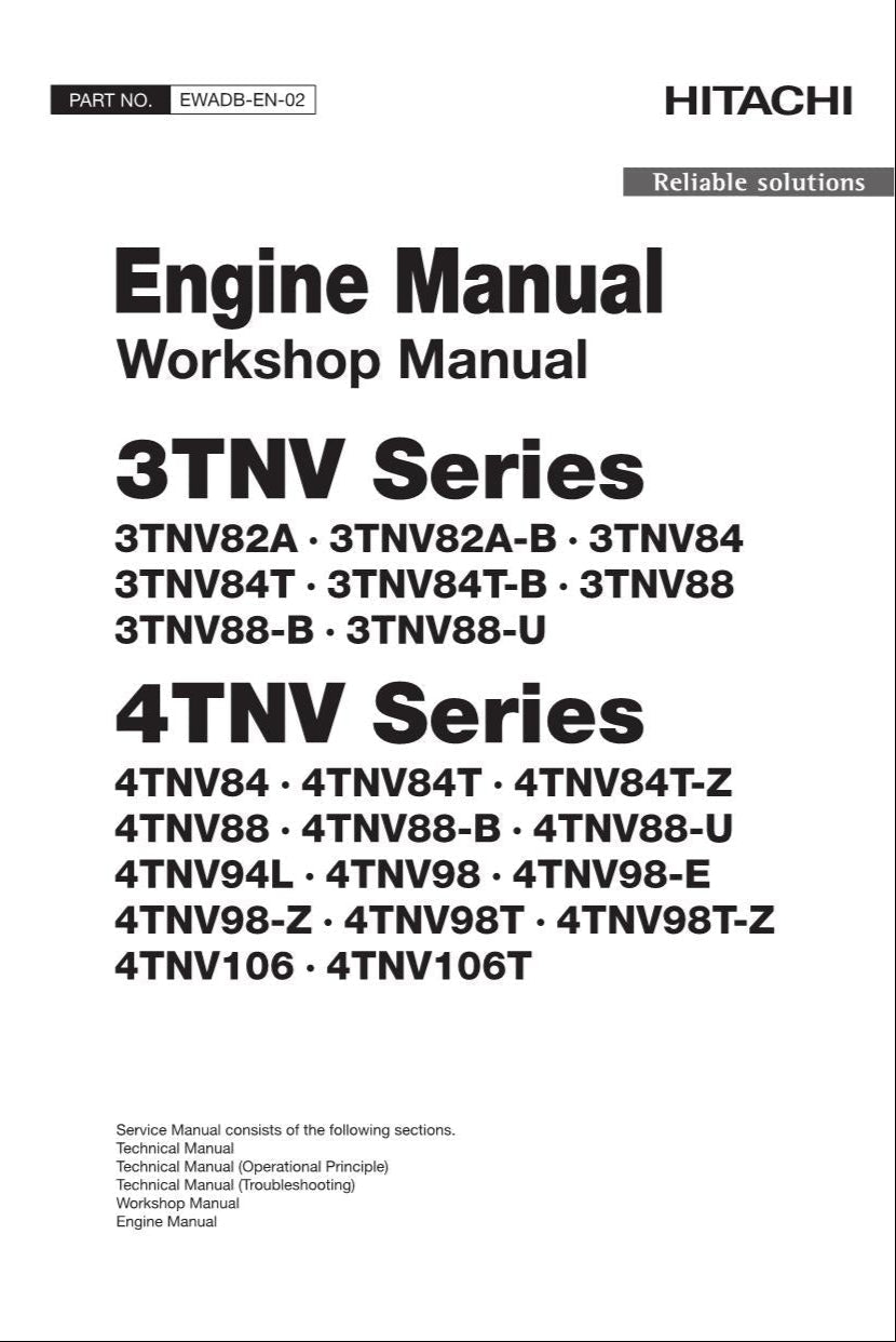 Manual de taller del motor HITACHI serie 4TNV 4TNV84 4TNV84T 4TNV84T-Z 4TNV88