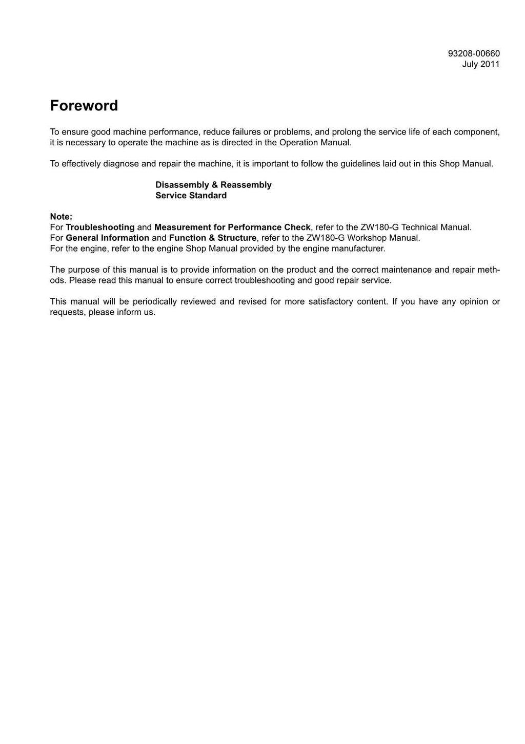 Hitachi ZW180-G Wheel Loader Workshop Manual