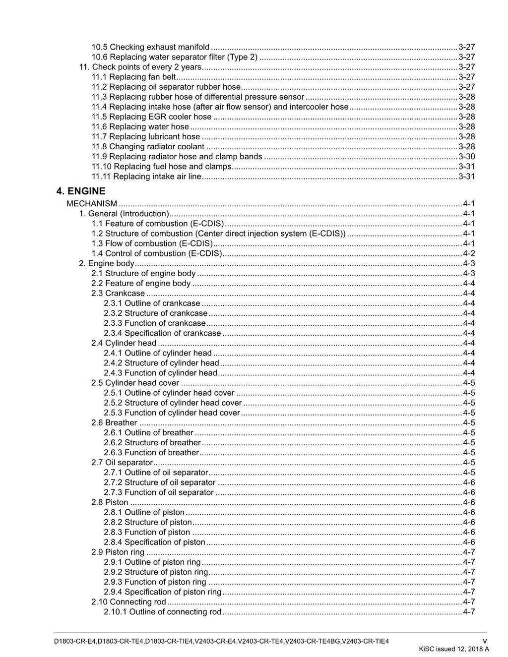 Hitachi D1803 Series V2403 Series Wheel Loader Engine Manual Workshop Manual