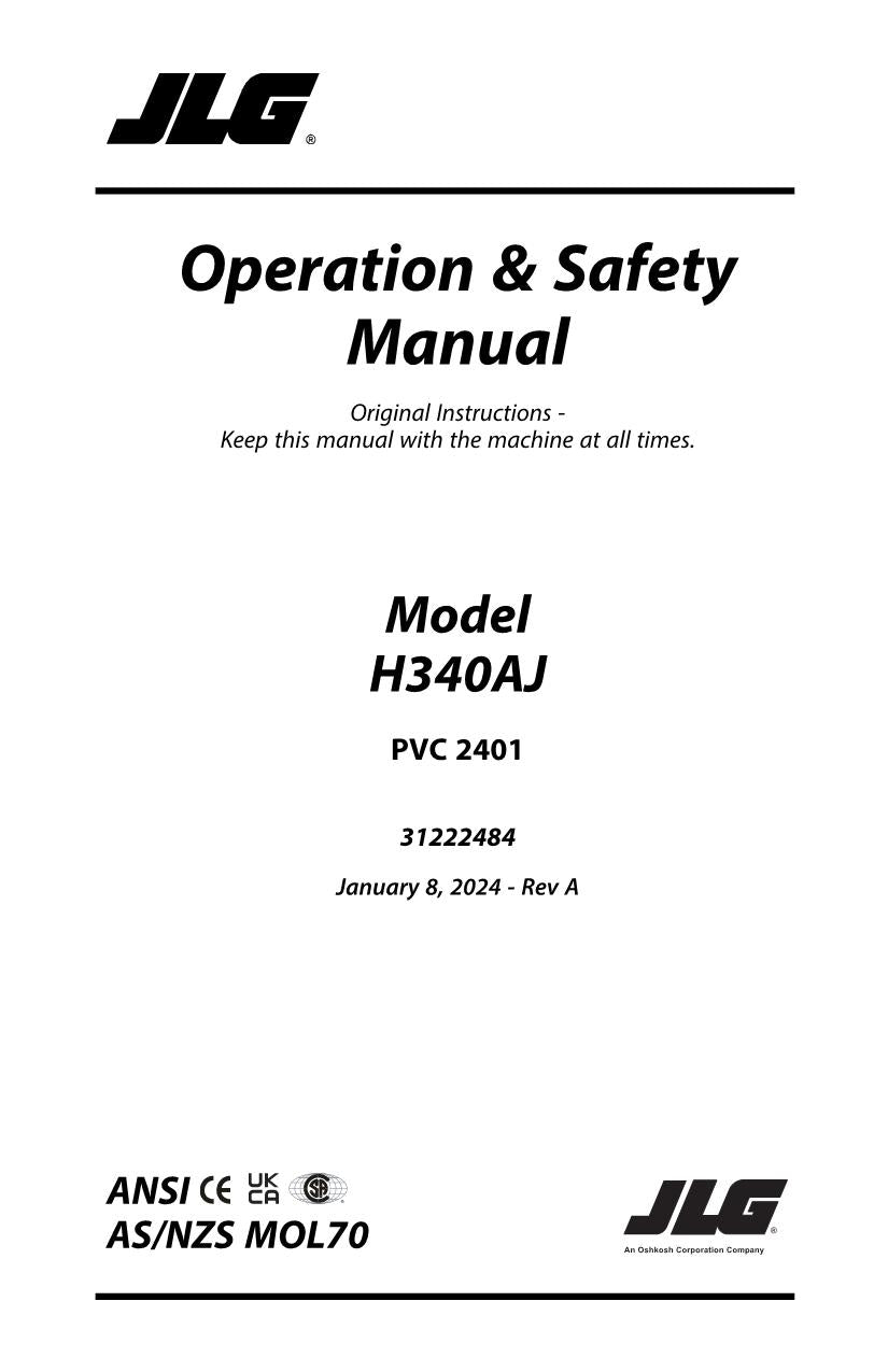 Manual del operador de mantenimiento y operación de la plataforma elevadora JLG H340AJ 31222484