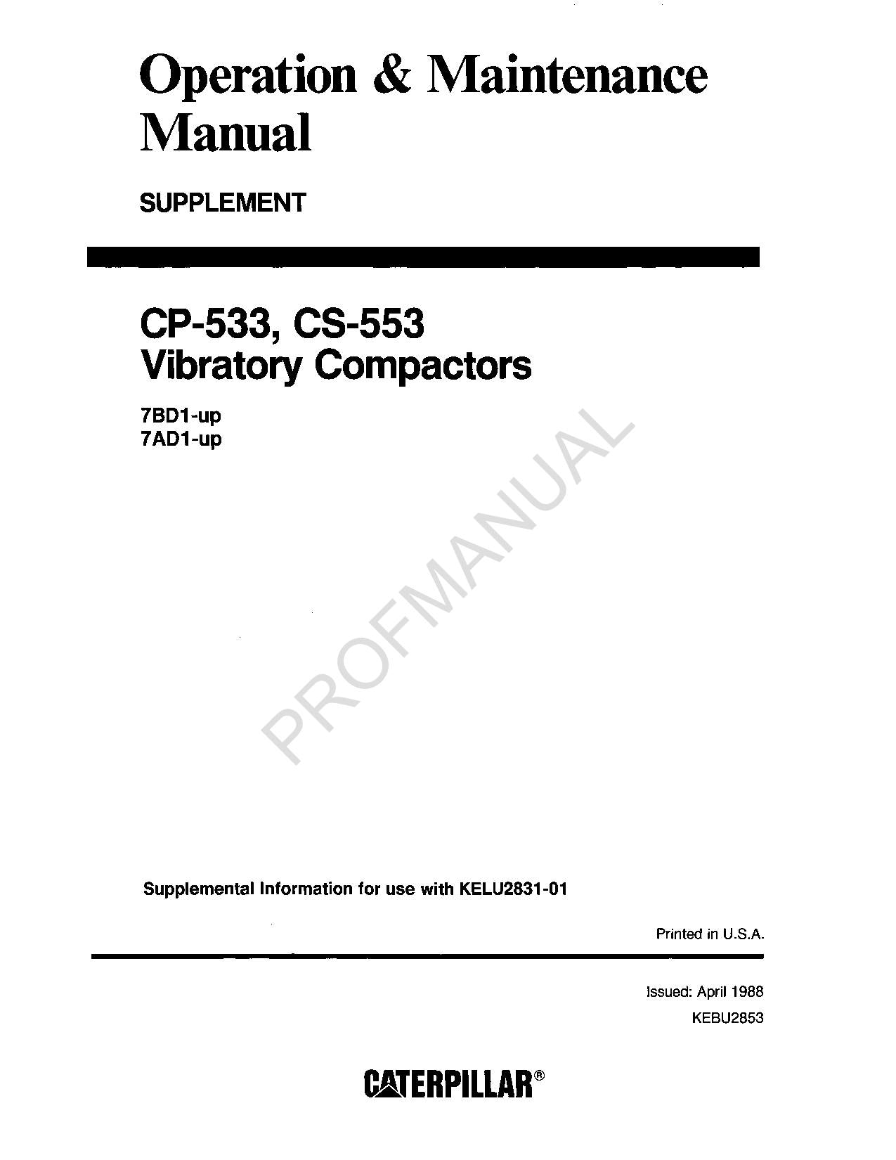 Manual de mantenimiento del operador del compactador vibratorio Caterpillar CP 533 CS 553 Suppl