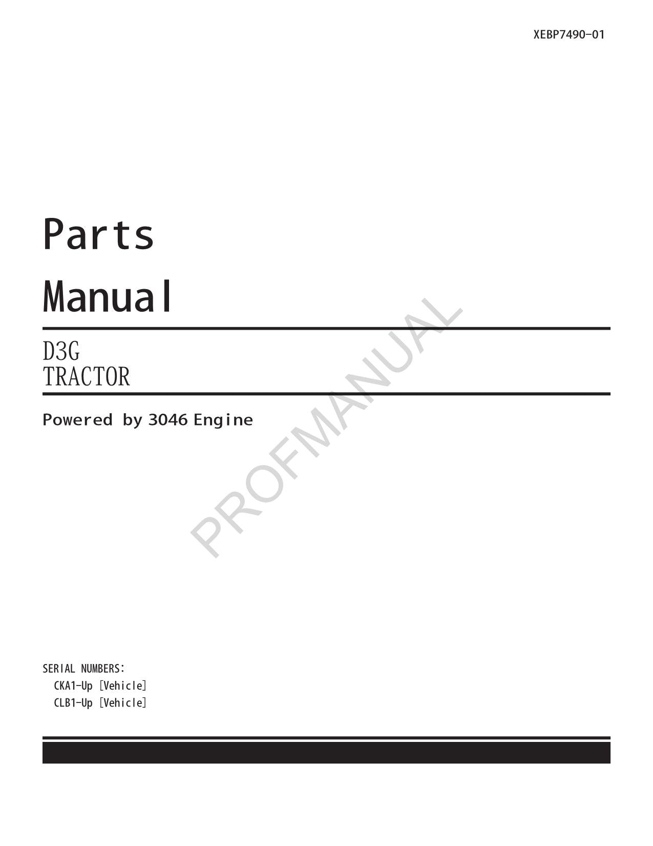 Caterpillar Cat D3G Tractor Parts Catalog Manual ser CJA1-Up CLB1-Up