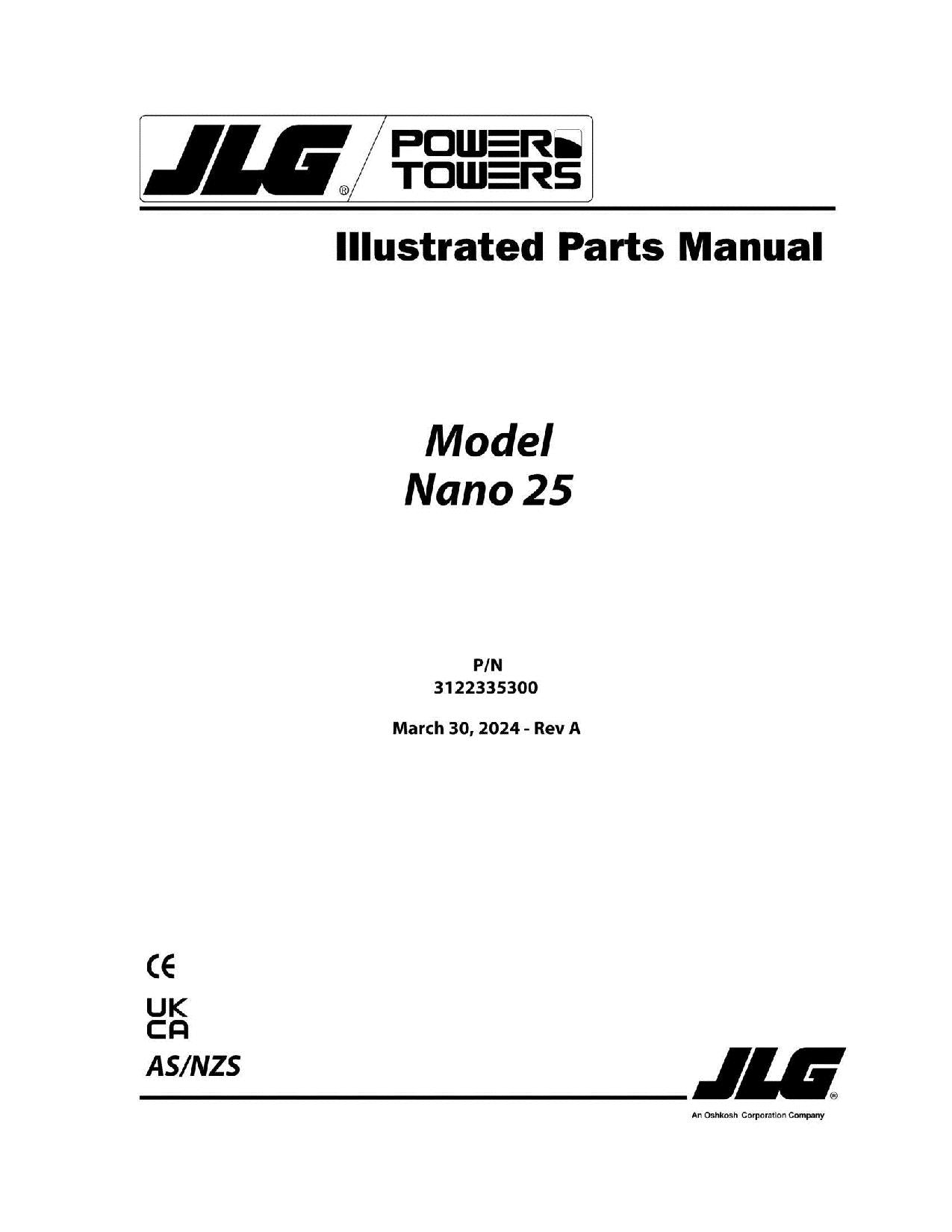 JLG NANO 25 POWER TOWER Parts Catalog Manual