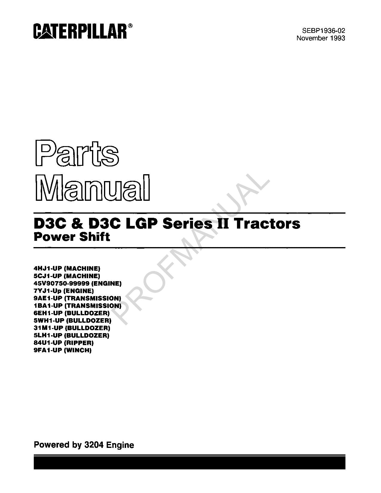 Manual del catálogo de piezas del tractor Caterpillar D3C D3C LGP Ser 2 con cambio de potencia SEBP1936