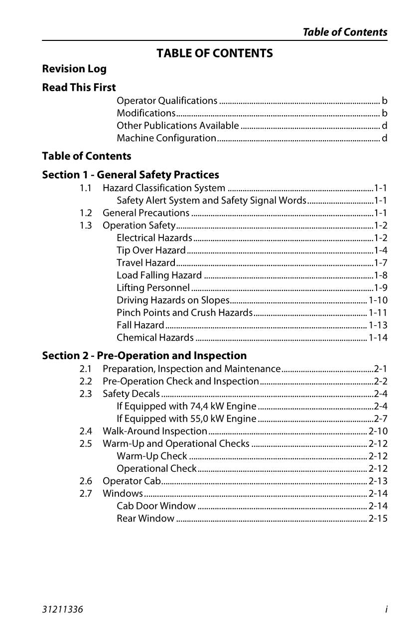 Manual del operador de mantenimiento y operación del manipulador telescópico JLG 3614RS 4017RS 31211336