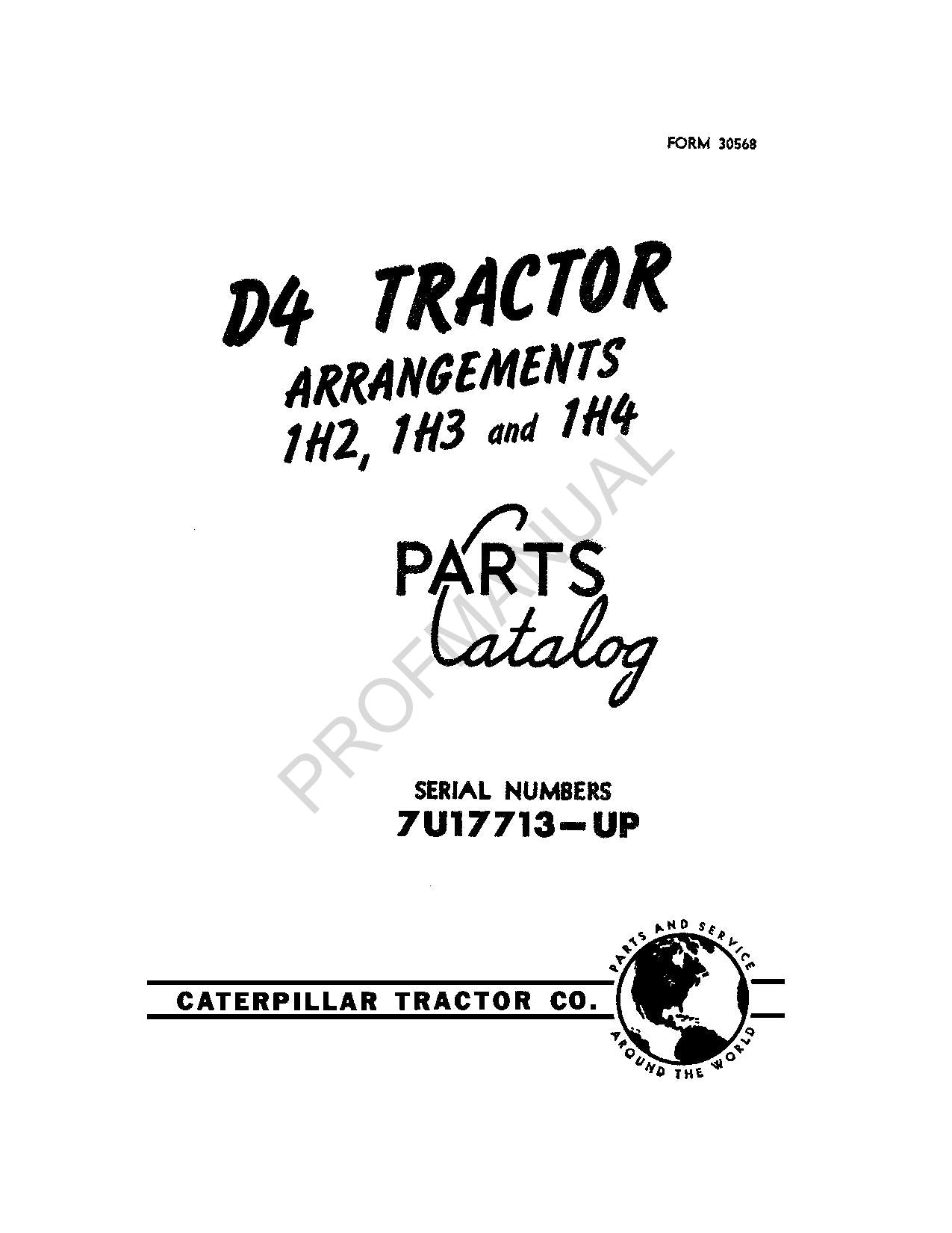 Manual del catálogo de piezas de los tractores Caterpillar D4 1H2, 1H3 y 1H4 7U17713-Up