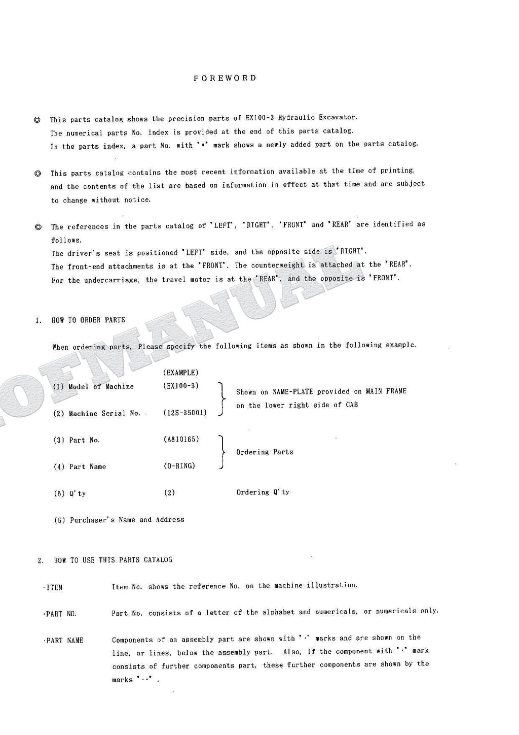 HITACHI EX100-3 Equipment Component Excavator Parts Catalog Manual