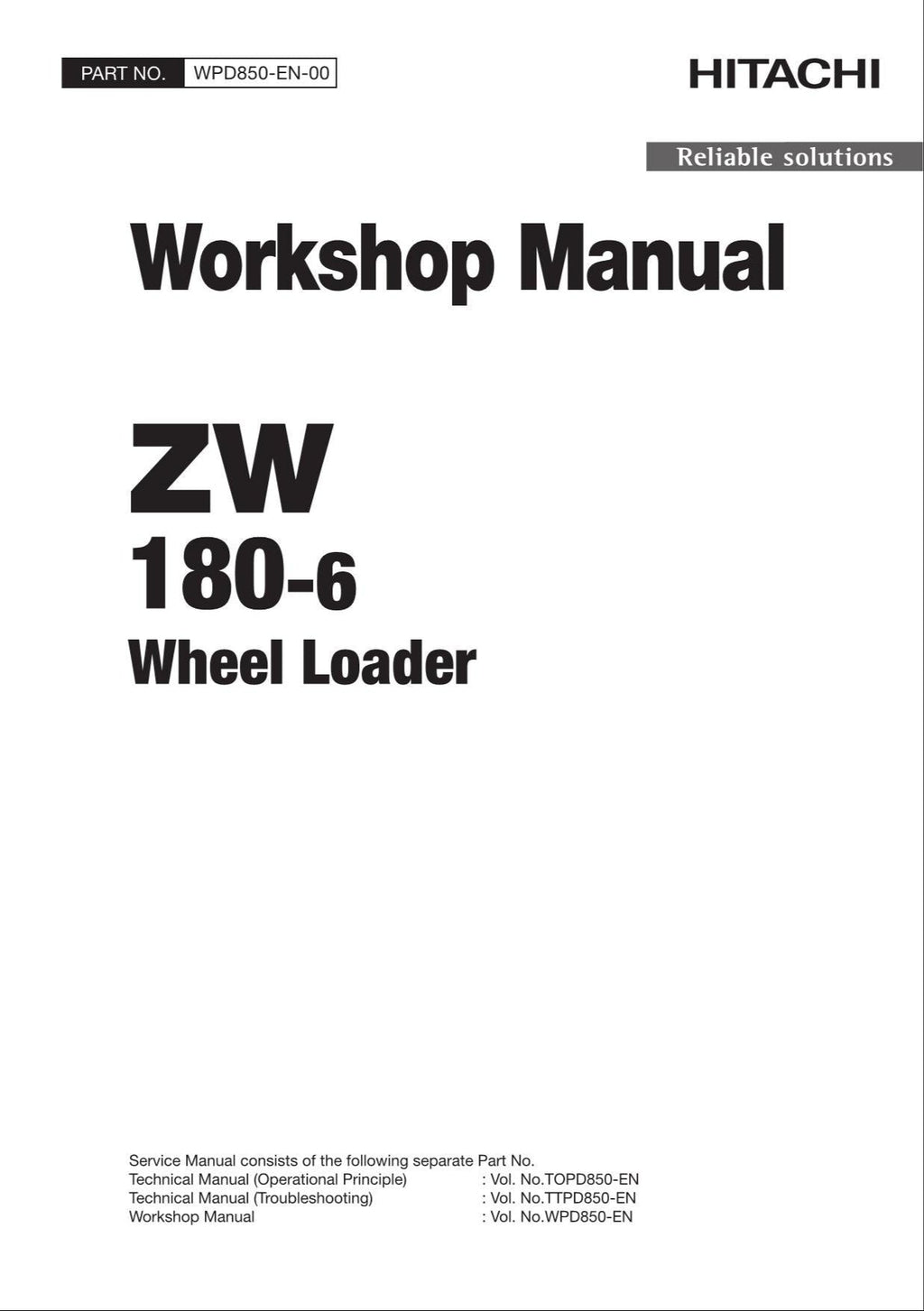 Hitachi ZW180-6 Wheel Loader Workshop Manual