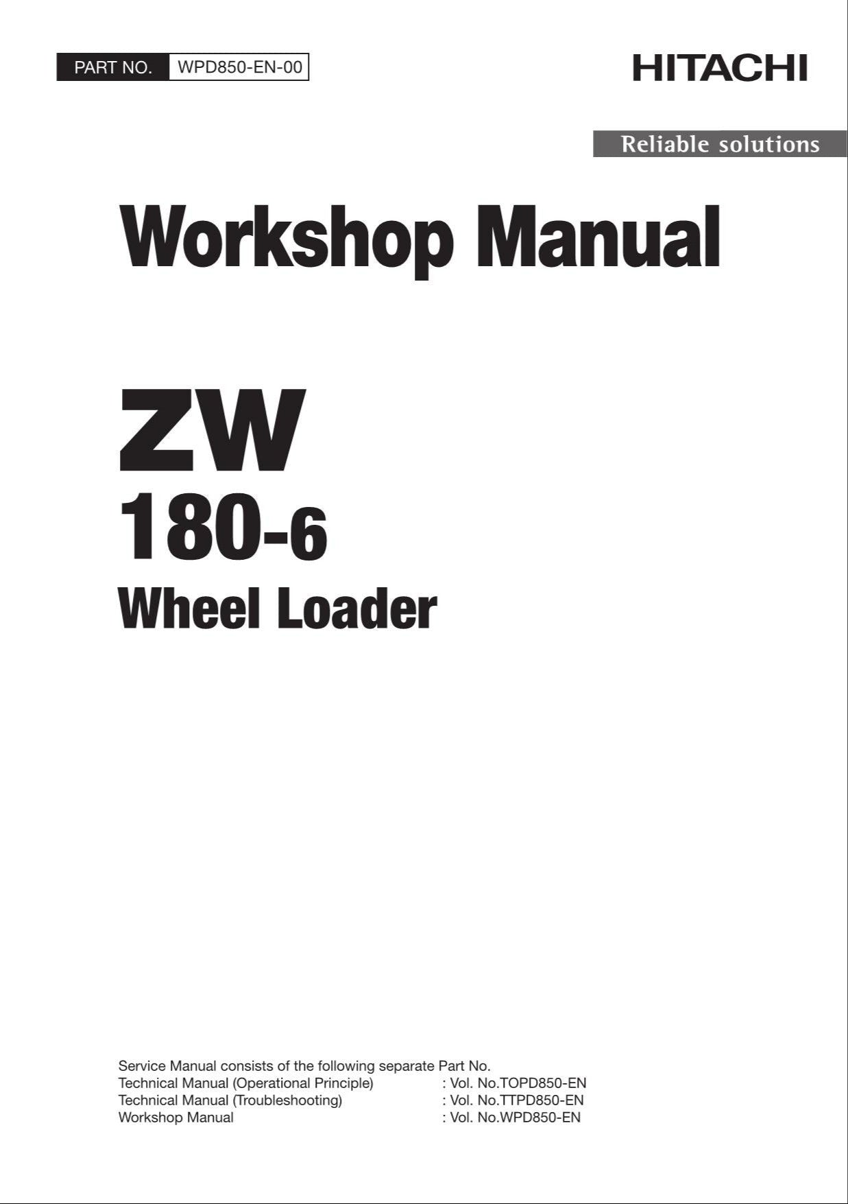 Hitachi ZW180-6 Wheel Loader Workshop Manual