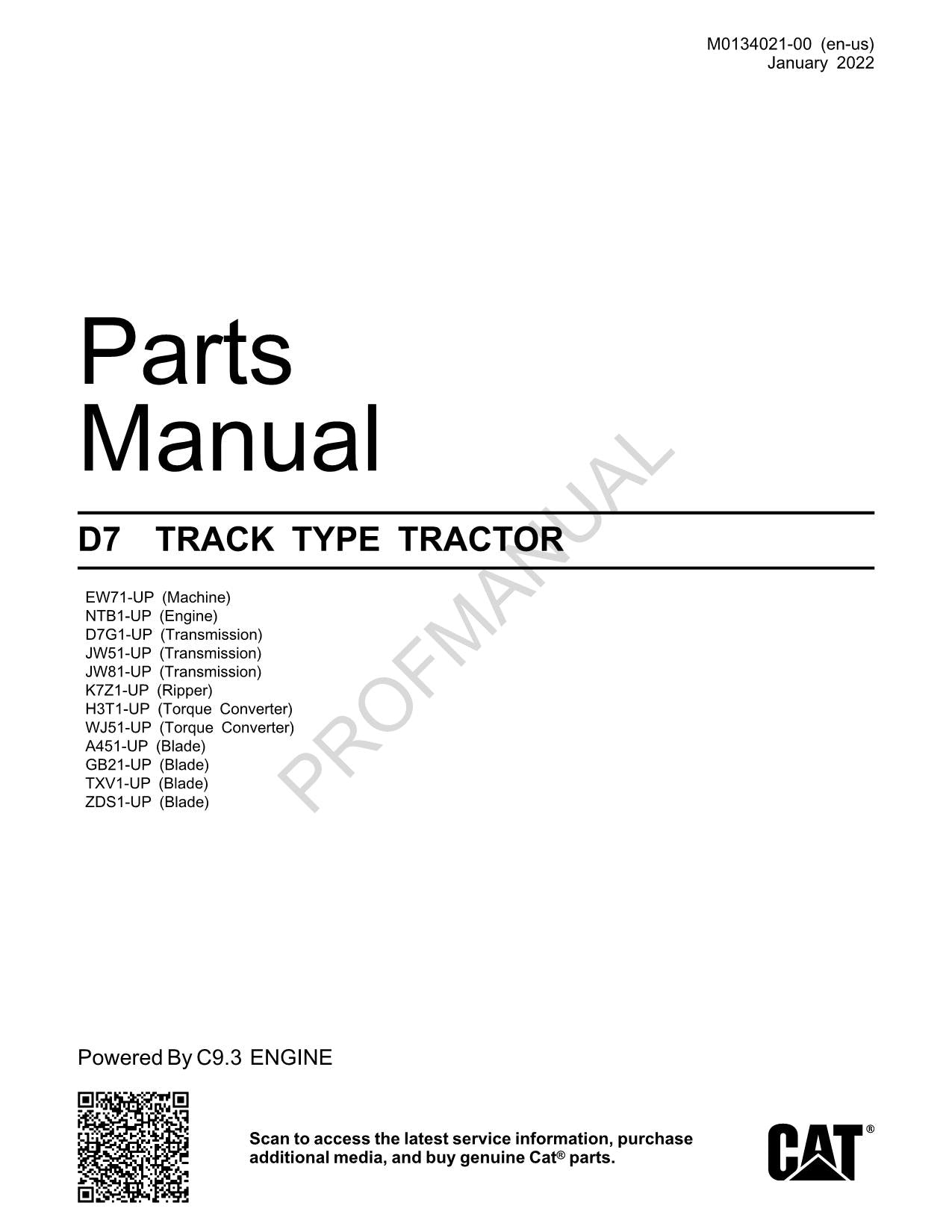 Caterpillar Cat Track Type Tractor Parts Catalog Manual M0134021