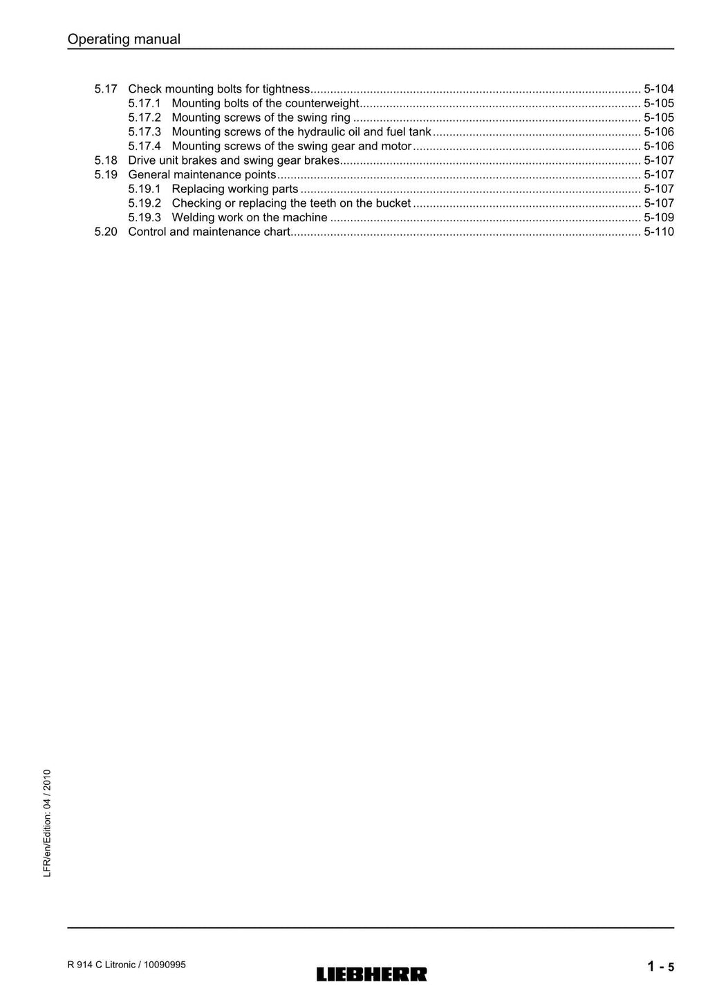 Liebherr R914 C Litronic Excavator Operators manual serial 27782