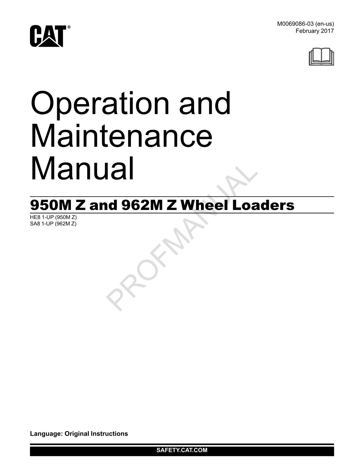 Manual de mantenimiento del operador de cargadoras de ruedas Caterpillar 950M Z 962M Z