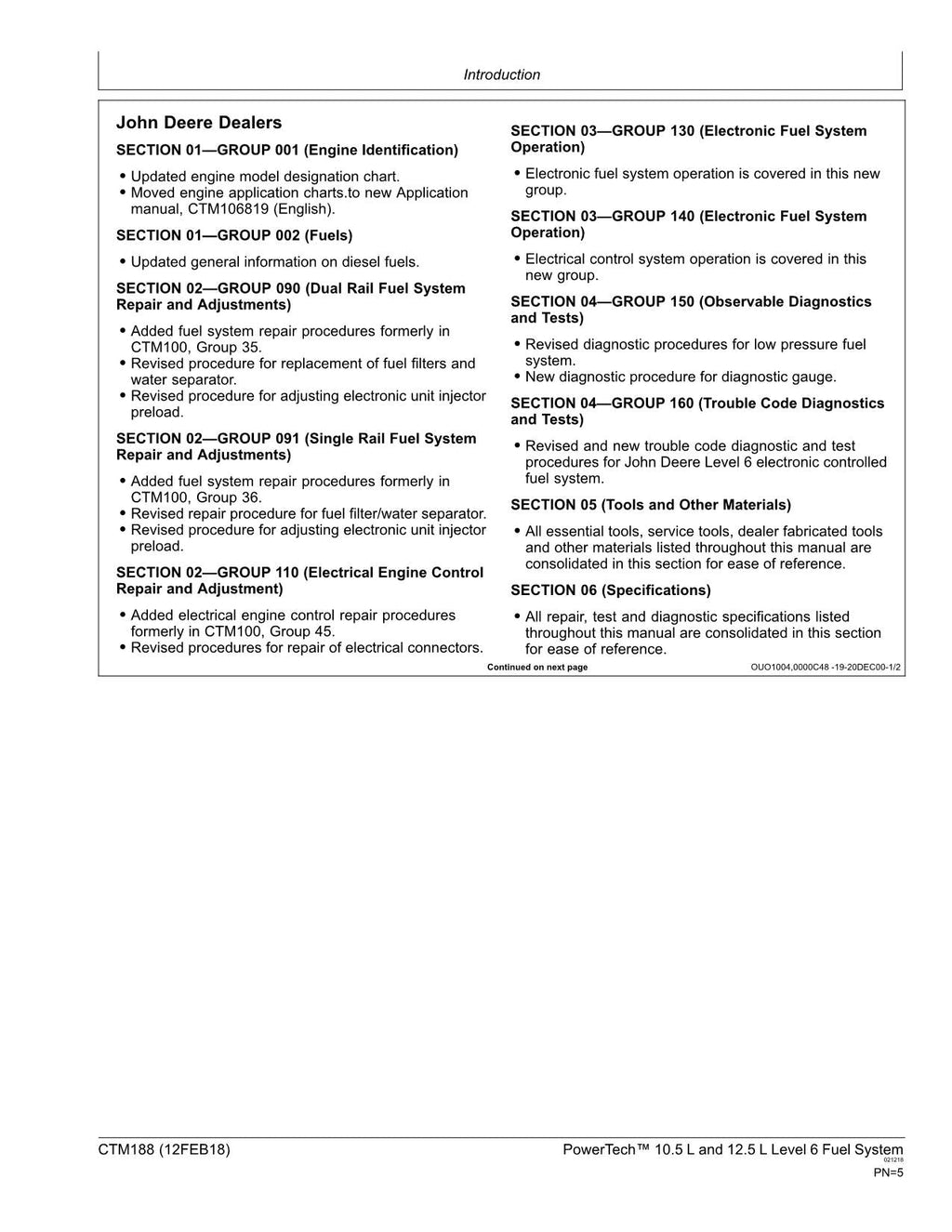 John Deere PowerTech TM 10.5 L 12.5 L Engine Fuel System REPAIR SERVICE MANUAL