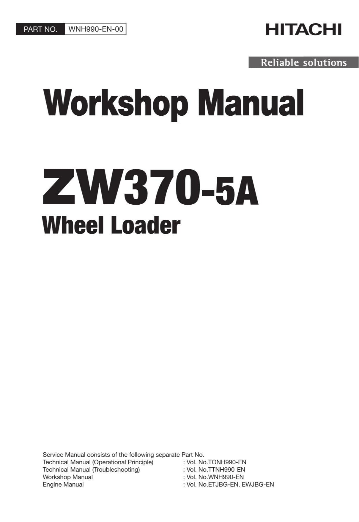 Hitachi ZW370-5A Wheel Loader Workshop Manual