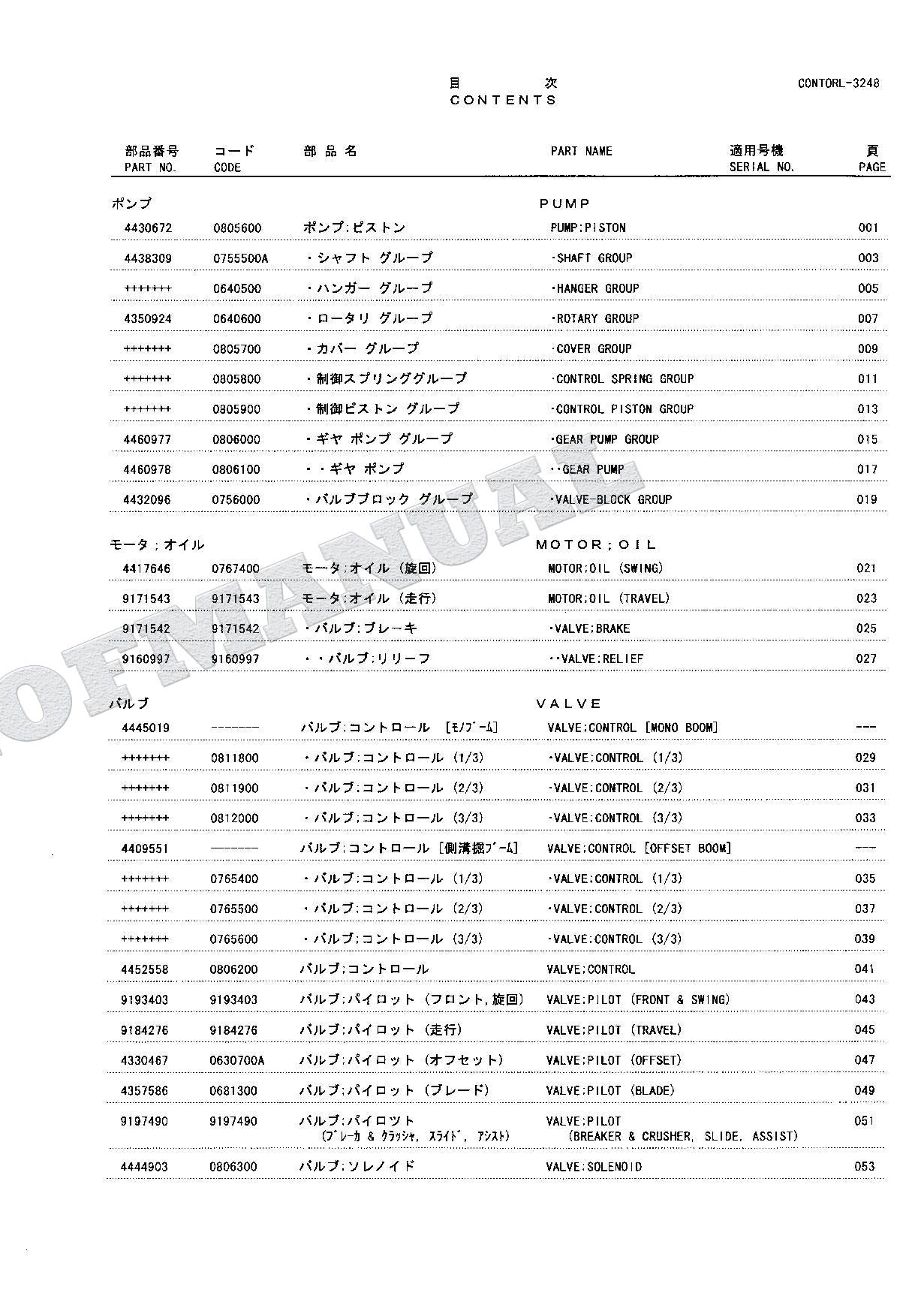 HITACHI ZAXIS ZX75US Equipment Component Excavator Parts Catalog Manual