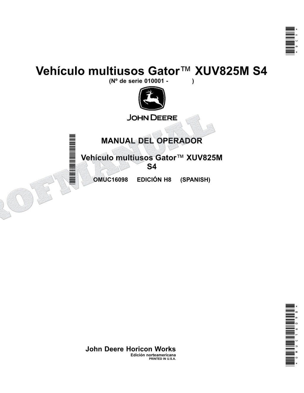 John Deere XUV825M S4 cocodrilo Manual del Operador Español OMUC16098