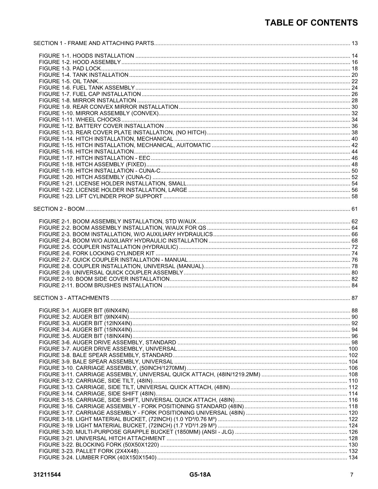 Manual del catálogo de piezas del manipulador telescópico JLG G5-18A 31211544