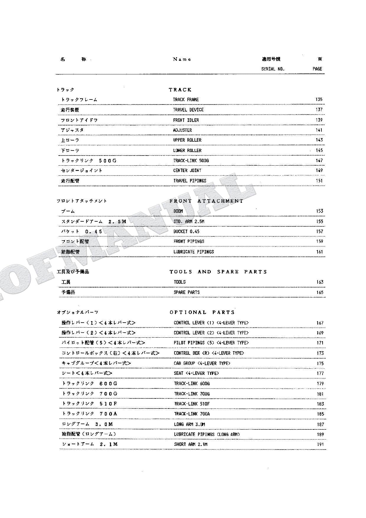 HITACHI EX120 Excavator Parts Catalog Manual SN 15001-