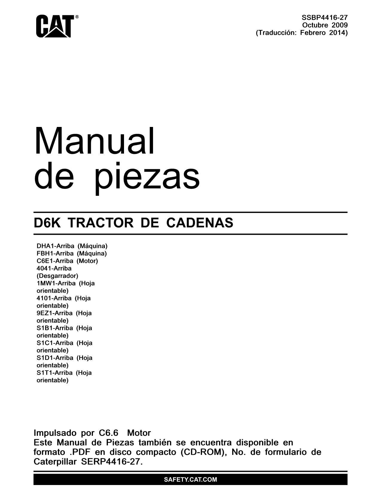 Caterpillar D6K LGP XL Tractor de Cadenas Manual de piezas Español
