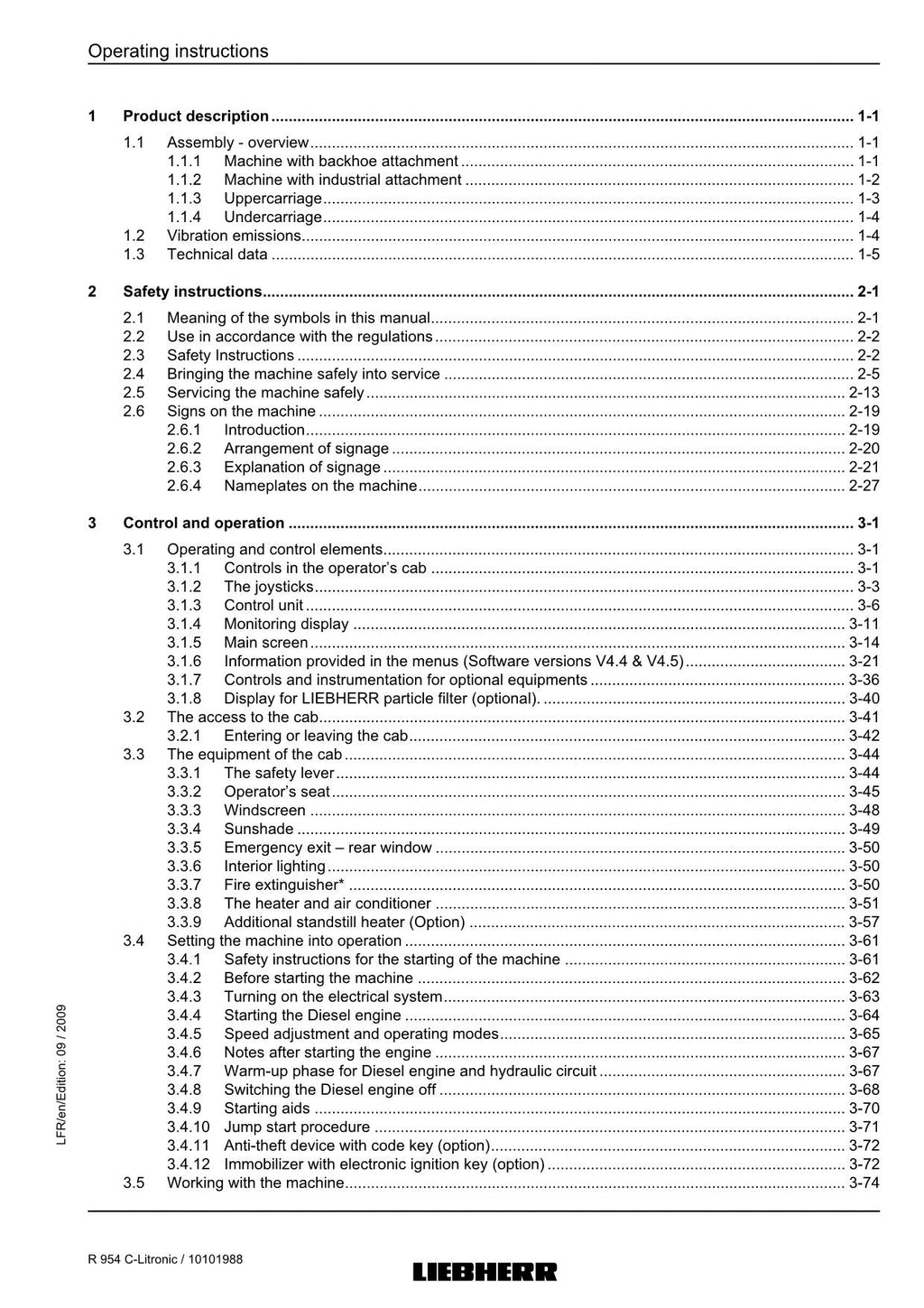 Liebherr R954 C Litronic Excavator Operators manual serial 23166