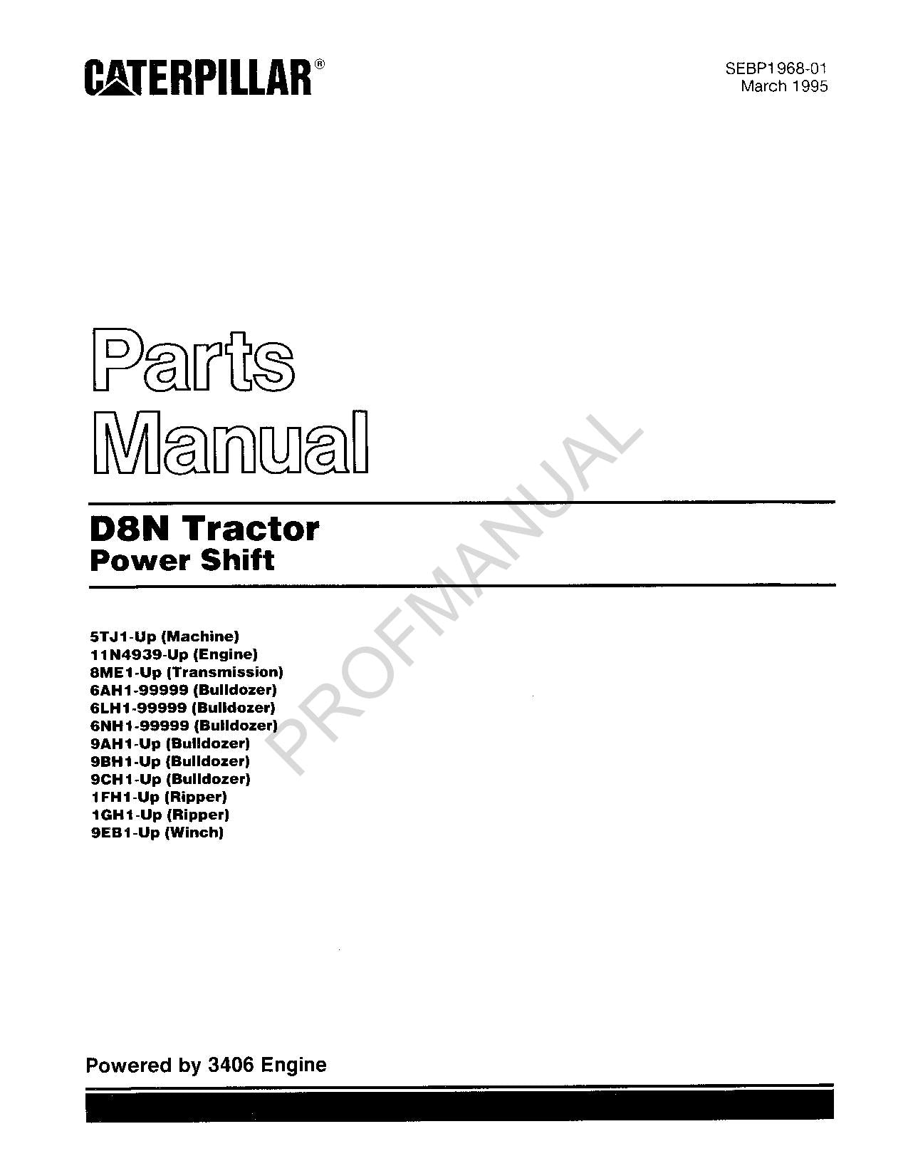 Caterpillar Cat D8N Tractor Power Shift Parts Catalog Manual SEBP1968