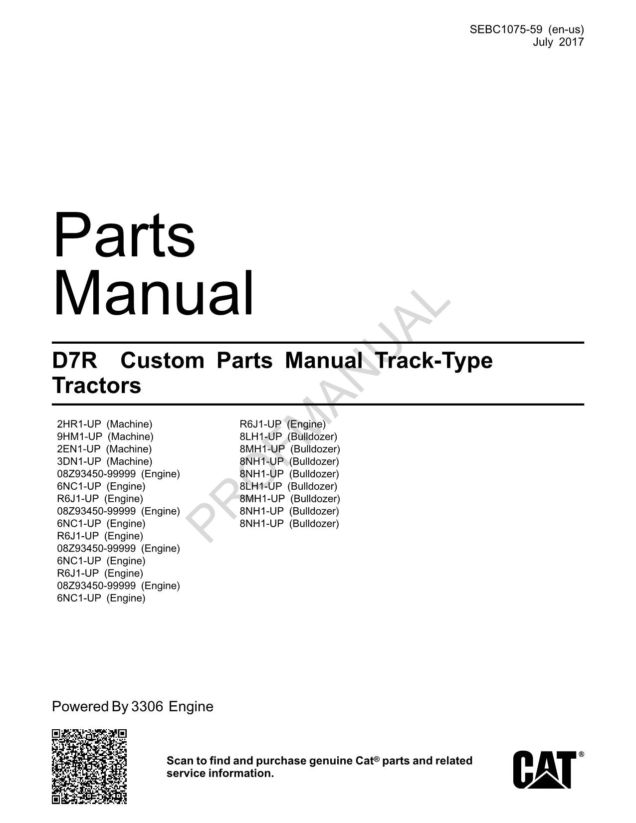 Caterpillar Cat D7R Custom Track Type Tractor Parts Catalog Manual SEBC1075