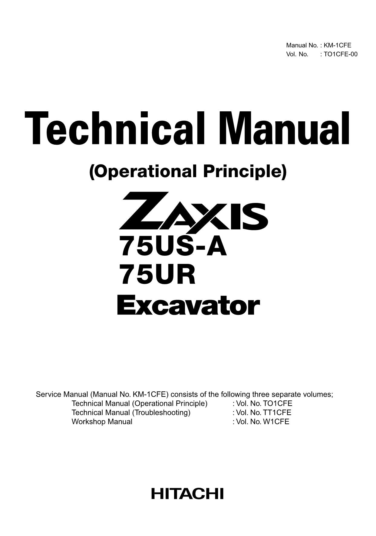 HITACHI ZAXIS ZX75US-A ZX75UR Excavator Operational Principle Technical Manual