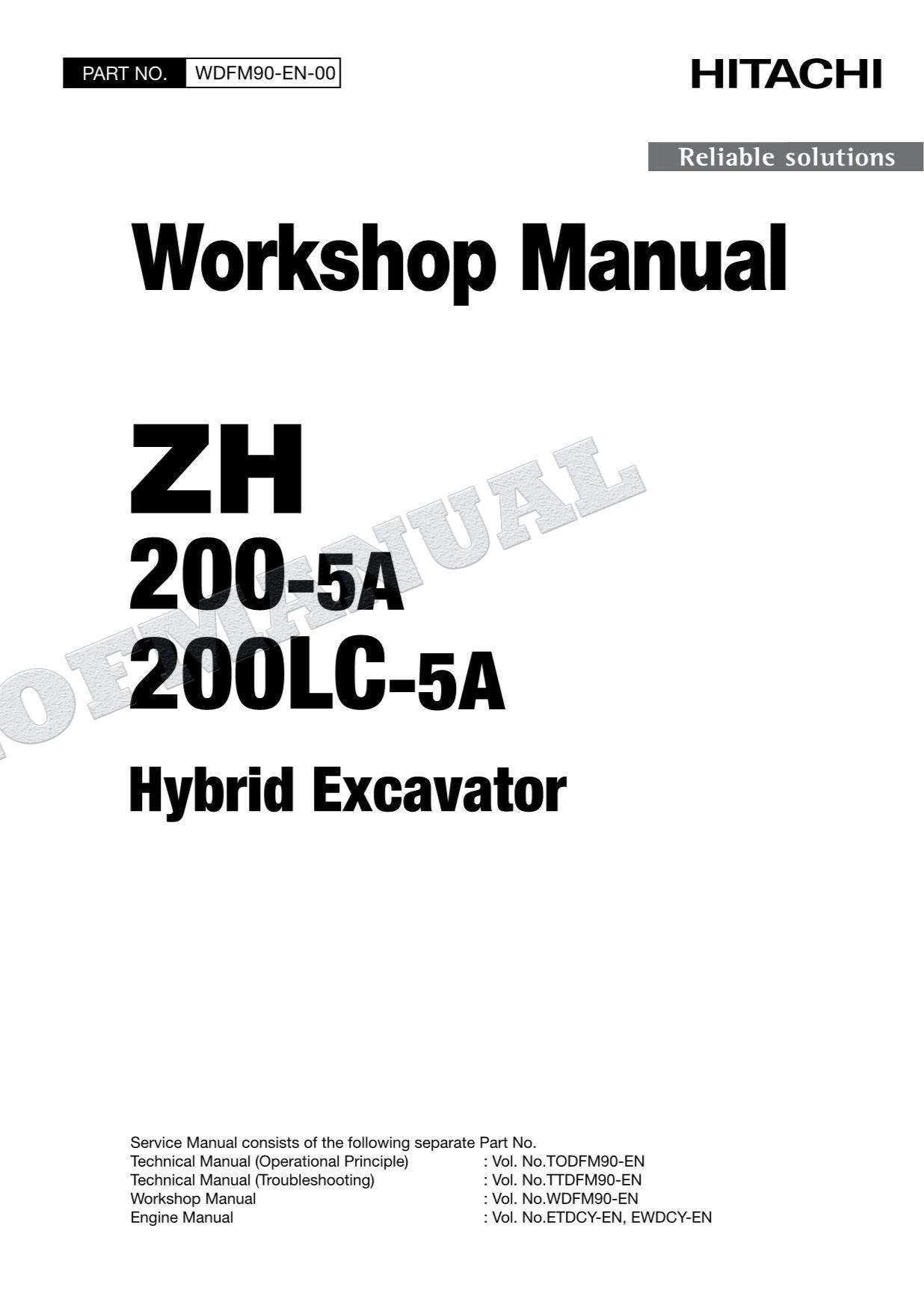 HITACHI ZH200-5A Excavator Repair Service Workshop Manual