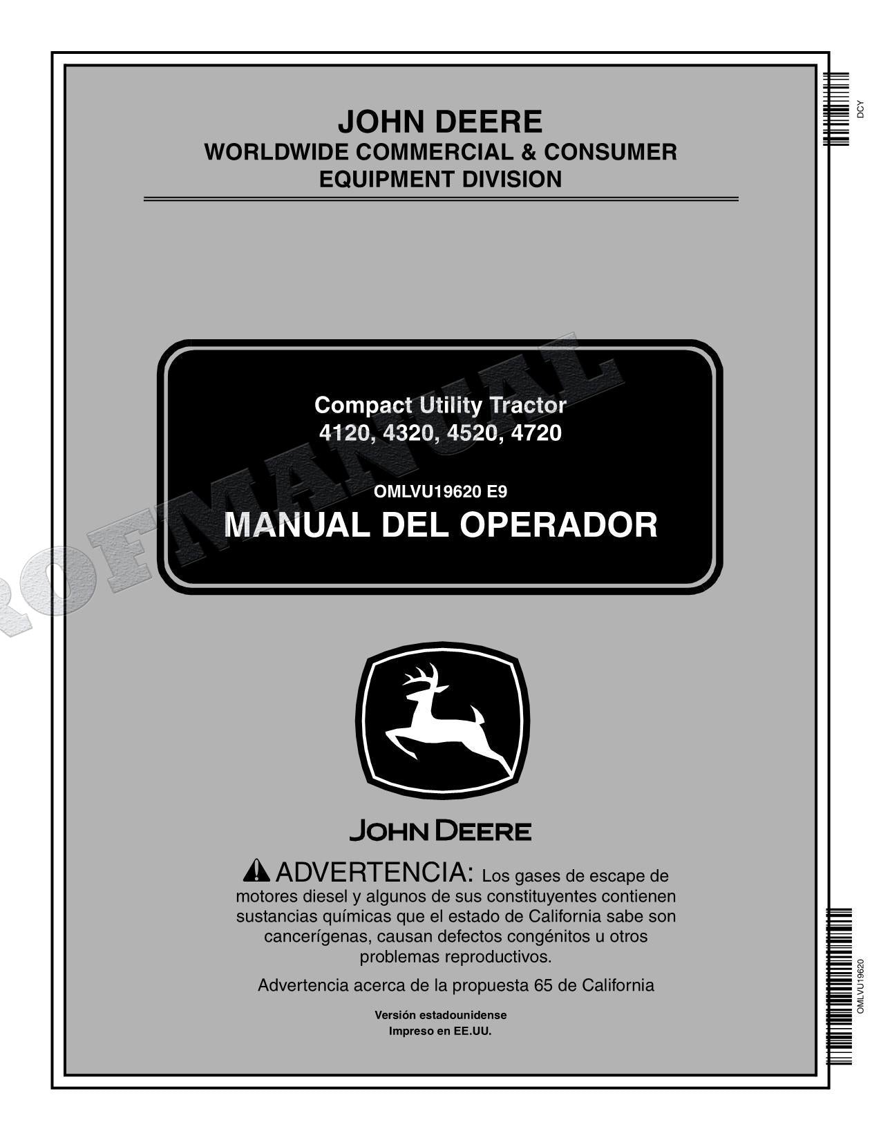 John Deere SN 4120 610001-810000 4320 620001-810000 Tractor Manual del Operador