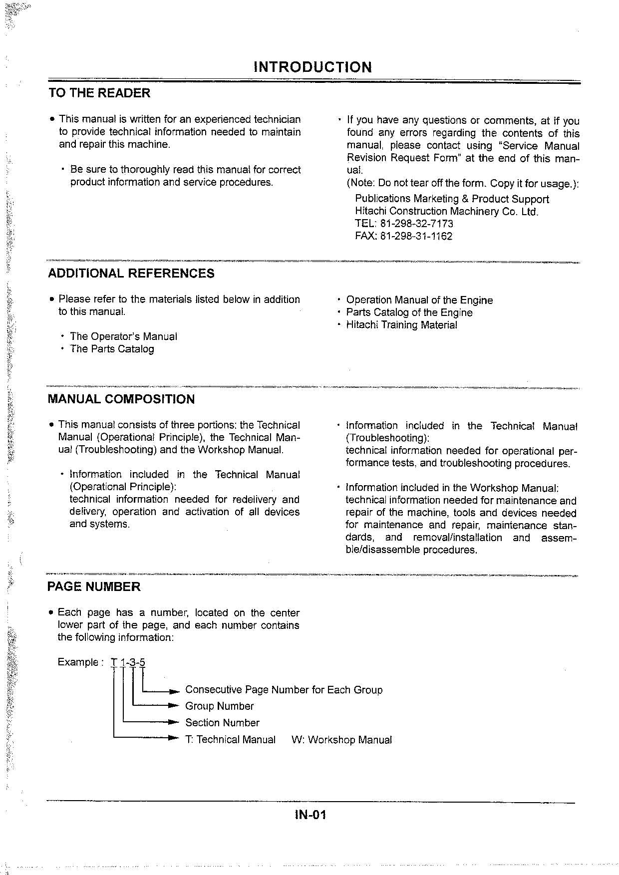 HITACHI EX75US-7 Excavator Operational Principle Technical Manual