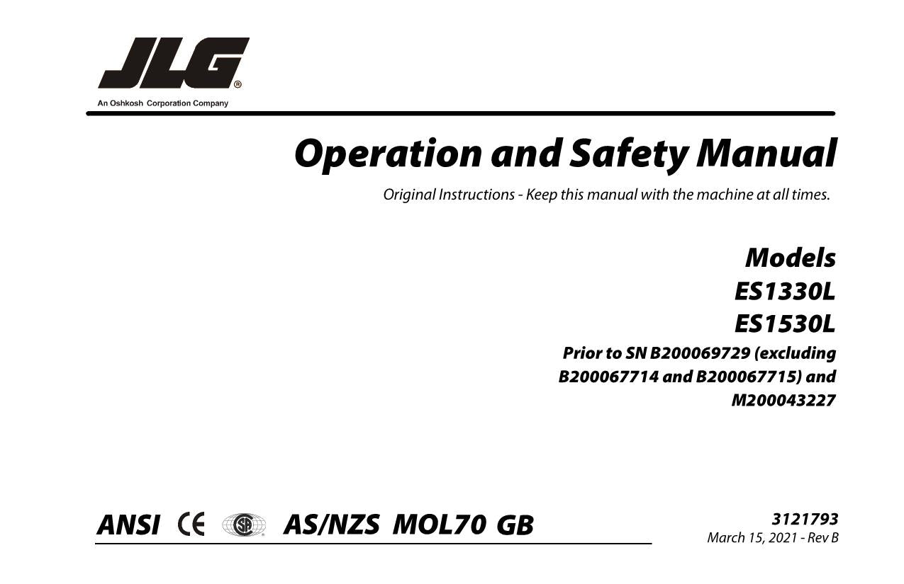 Manual del operador de mantenimiento y operación de elevadores de tijera JLG ES1330L ES1530L 3121793