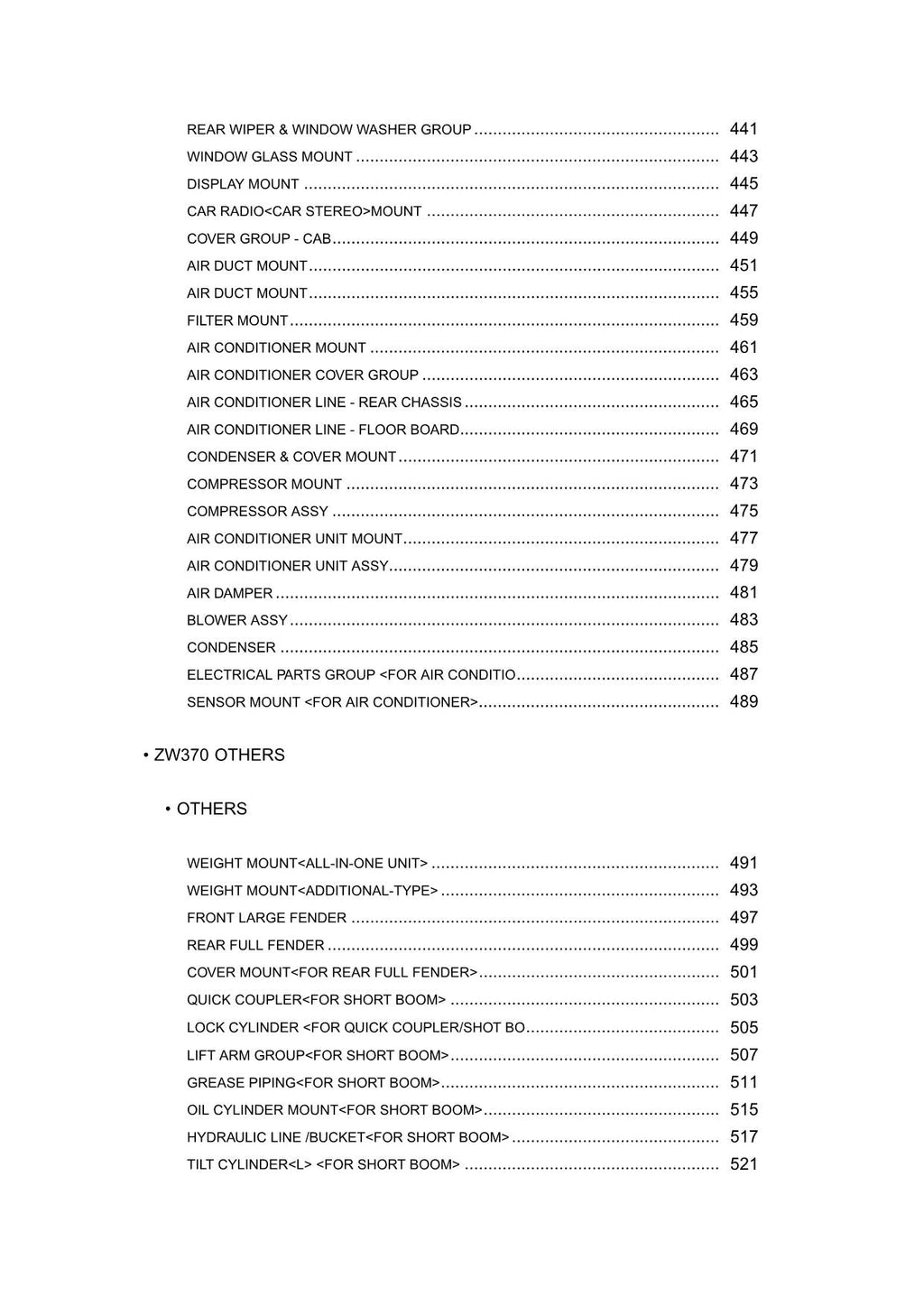 Hitachi ZW370 Wheel Loader Parts Catalog Manual SN 9251-up