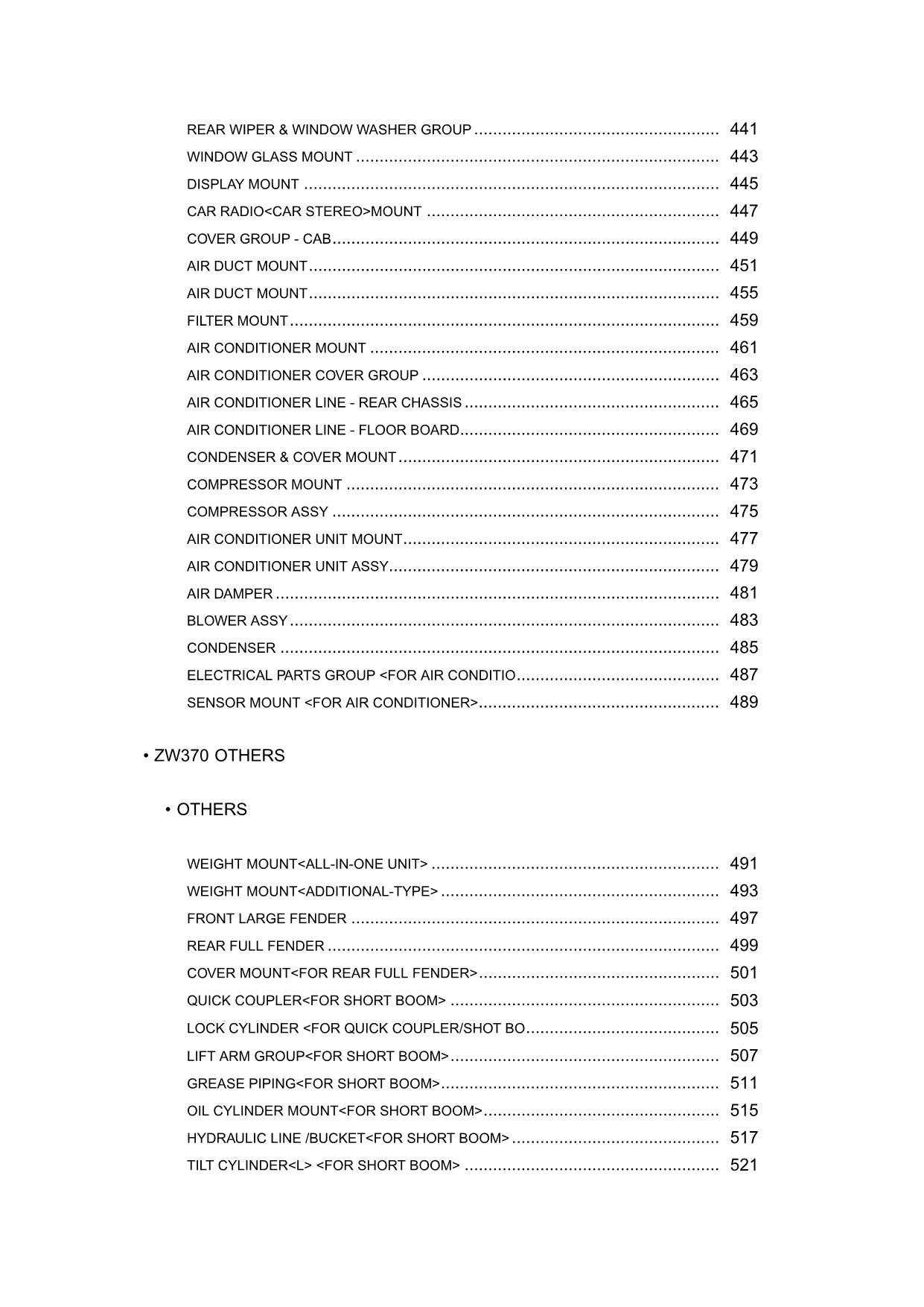 Hitachi ZW370 Wheel Loader Parts Catalog Manual SN 9251-up