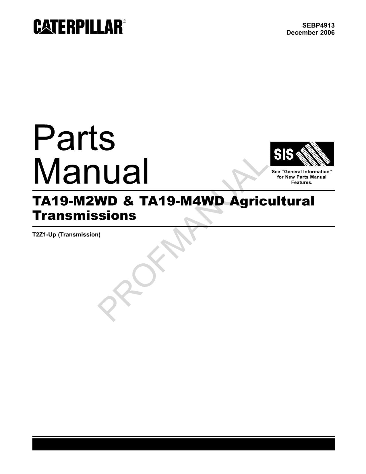 Manual del catálogo de piezas de transmisión agrícola Caterpillar TA19 M2Wd TA19 M4WD