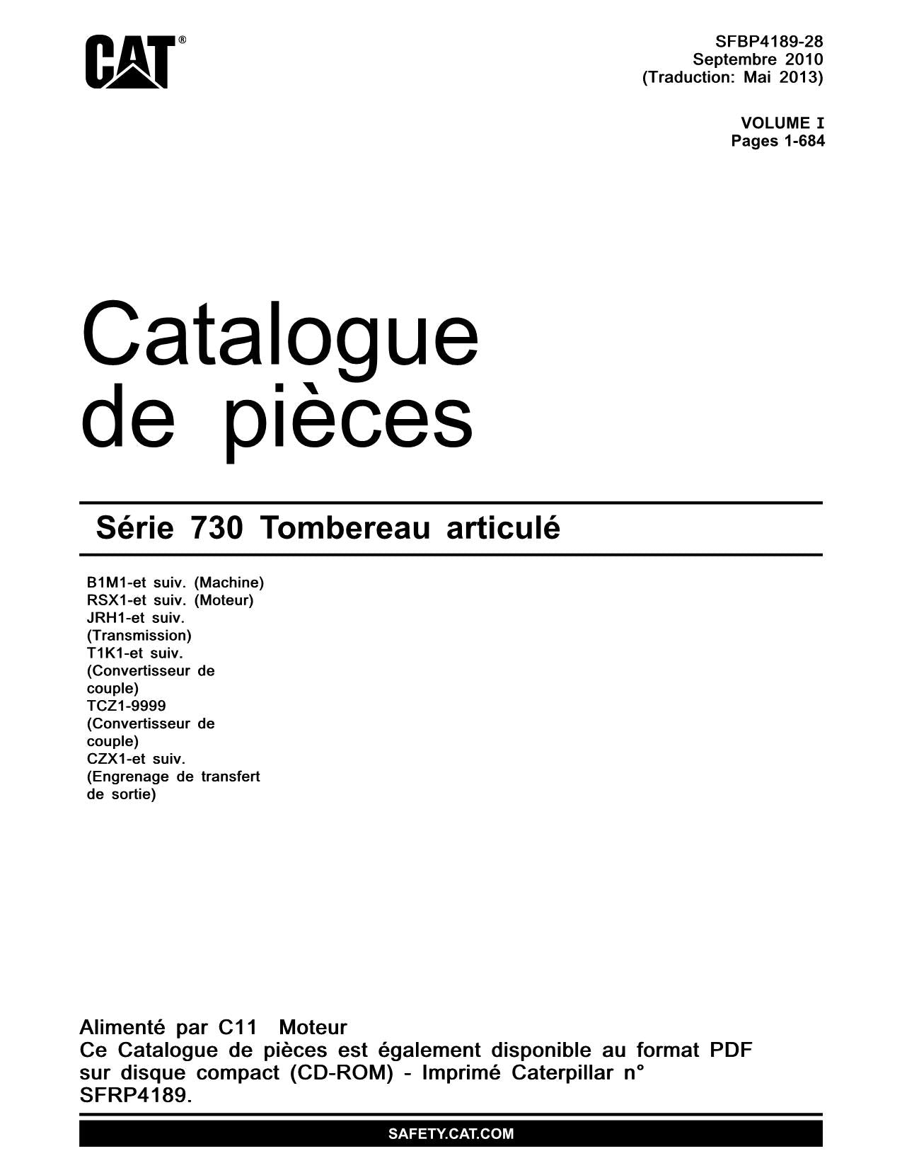 Caterpillar Série 730 730EJ Tombereau articulé Manuel de pièces